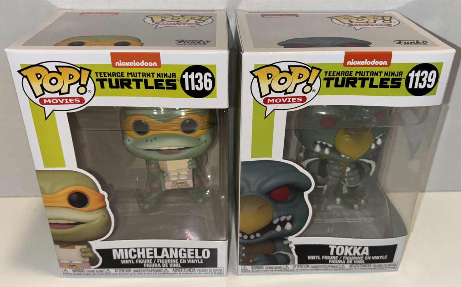 Photo 1 of NEW FUNKO POP! MOVIES 2-PACK TMNT VINYL FIGURES, #1136 MICHELANGELO & #1139 TOKKA