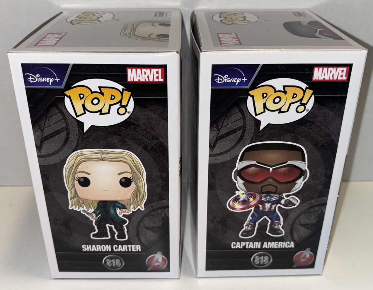 Photo 1 of NEW FUNKO POP! MARVEL STUDIOS VINYL FIGURES 2-PACK, THE FALCON AND THE WINTER SOLDIER #816 SHARON CARTER & #818 CAPTAIN AMERICA
