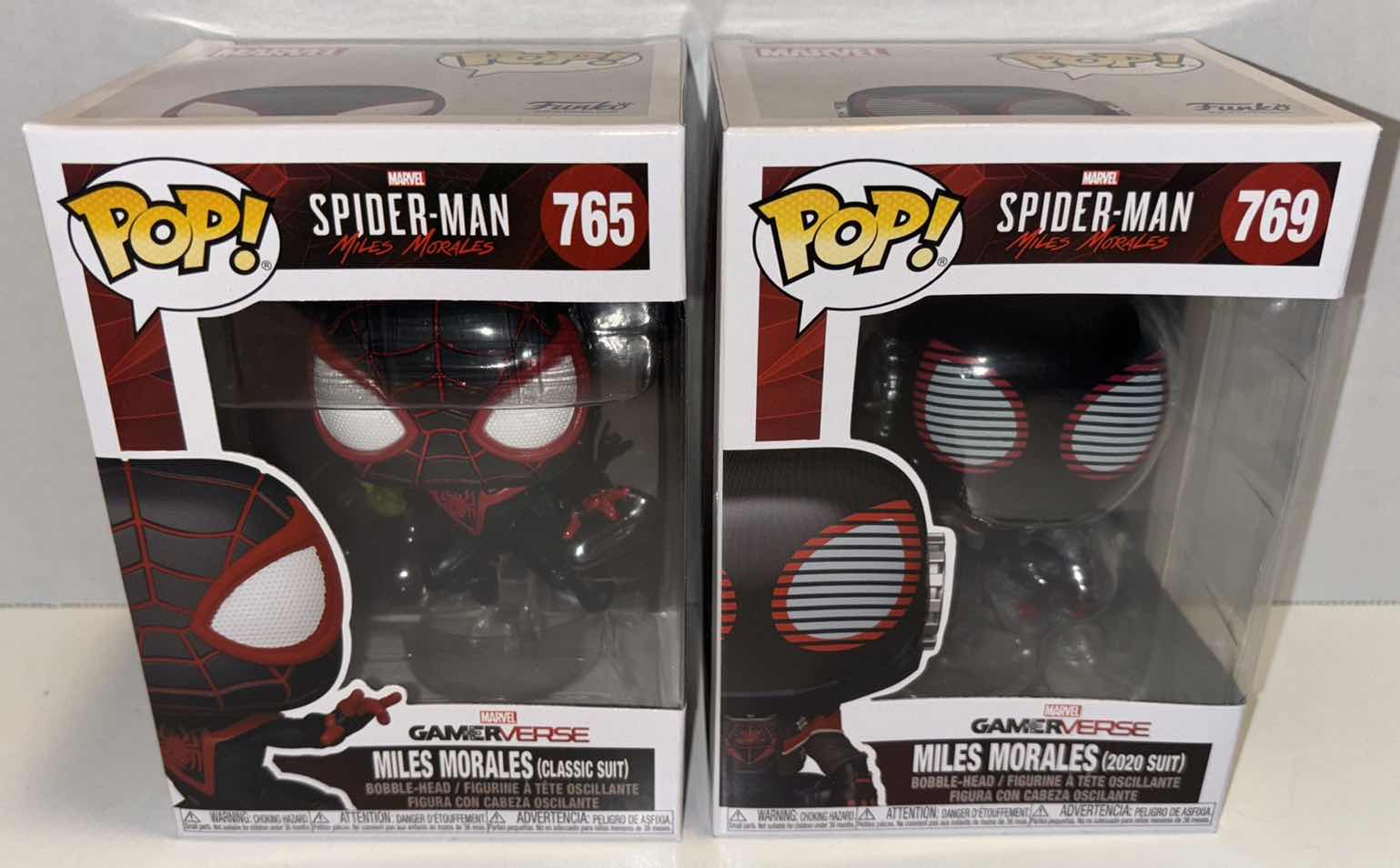 Photo 1 of NEW FUNKO POP! MARVEL SPIDER-MAN BOBBLE-HEAD FIGURE 2-PACK, GAMERVERSE #765 MILES MORALES (CLASSIC SUIT) & #769 MILES MORALES (2020 SUIT)