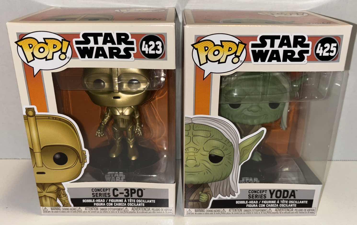 Photo 1 of NEW FUNKO POP! STAR WARS BOBBLE-HEAD FIGURE 2-PACK, #423 CONCEPT SERIES C-3PO & #425 CONCEPT SERIES YODA