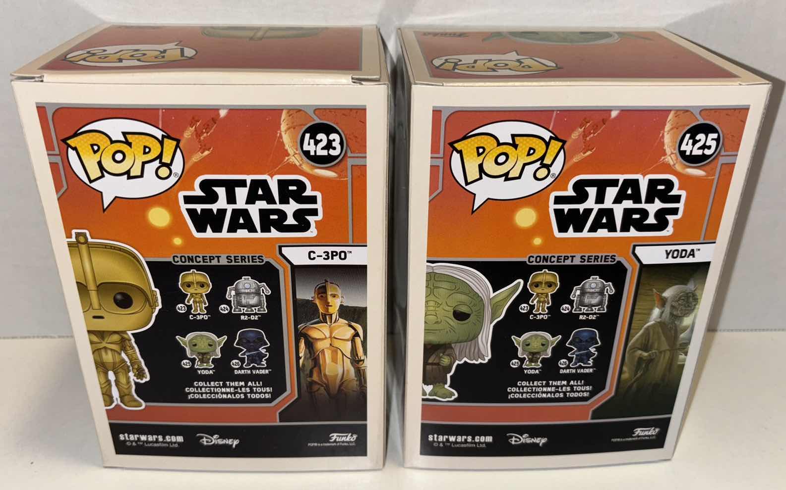 Photo 1 of NEW FUNKO POP! STAR WARS BOBBLE-HEAD FIGURE 2-PACK, #423 CONCEPT SERIES C-3PO & #425 CONCEPT SERIES YODA