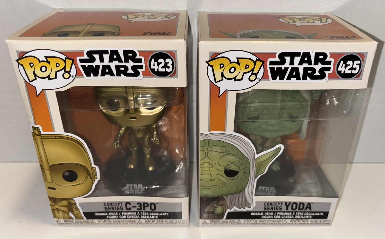 Photo 1 of NEW FUNKO POP! STAR WARS BOBBLE-HEAD FIGURE 2-PACK, #423 CONCEPT SERIES C-3PO & #425 CONCEPT SERIES YODA