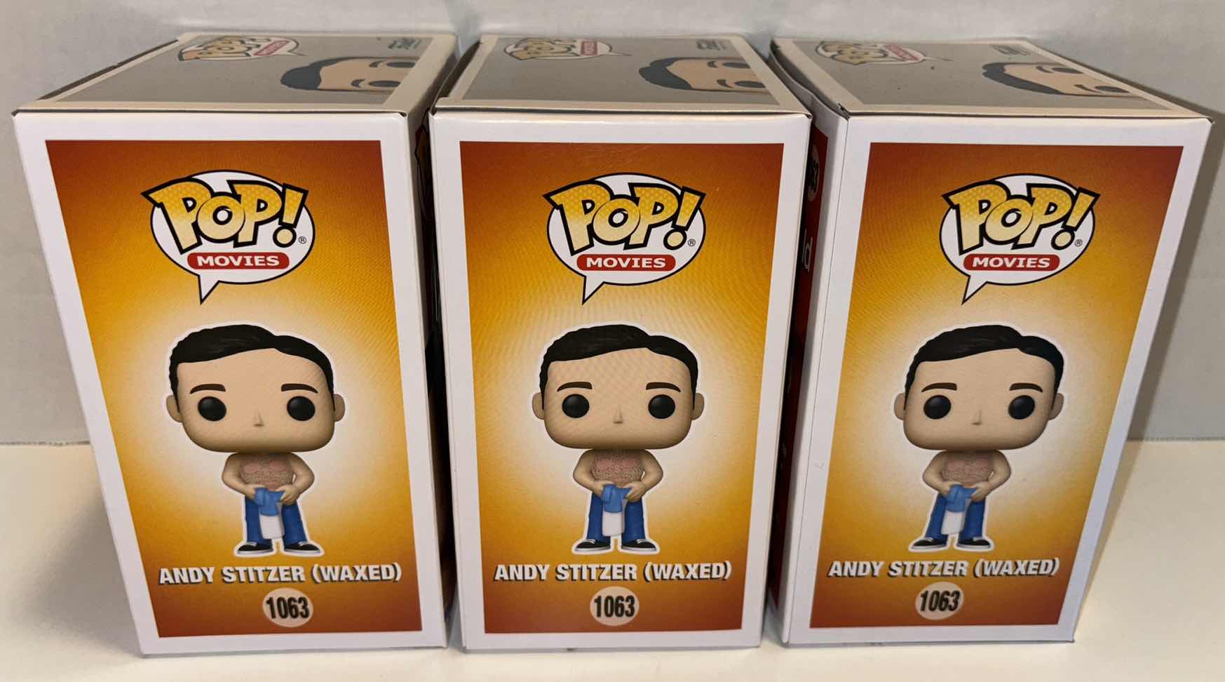 Photo 1 of NEW FUNKO POP! MOVIES 3-PACK VINYL FIGURES, THE 40-YEAR-OLD VIRGIN #1063 ANDY STITZER (WAXED)