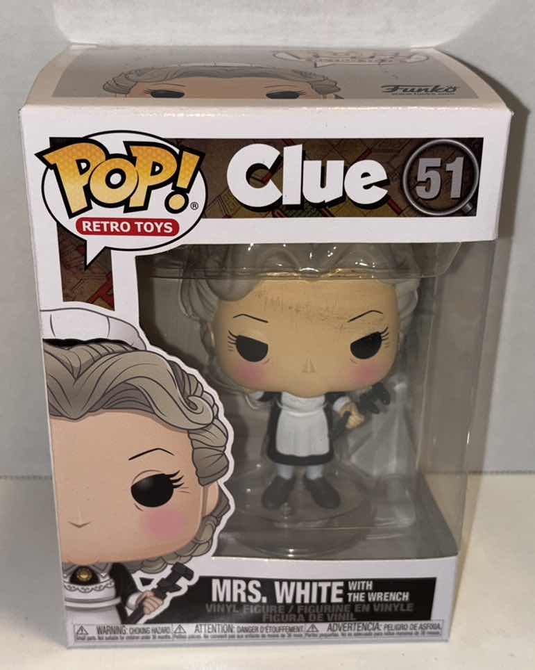 View 1 of NEW FUNKO POP! RETRO TOYS VINYL FIGURE, CLUE #51 MRS. WHITE WITH THE WRENCH