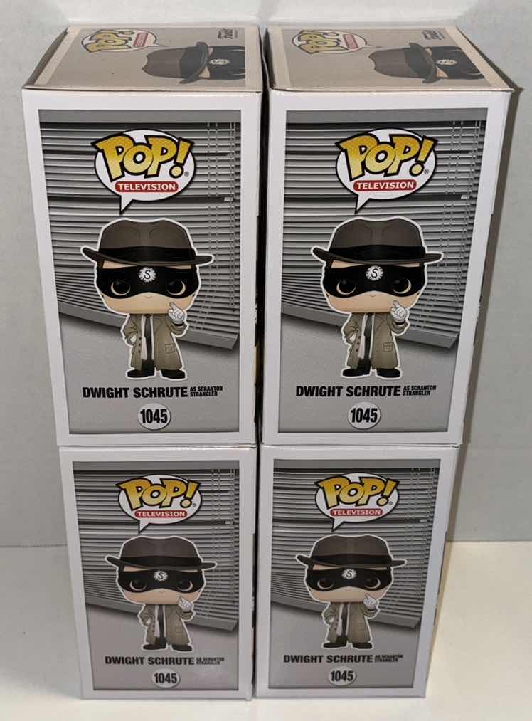 Photo 1 of NEW FUNKO POP! TELEVISION 4-PACK VINYL FIGURE, THE OFFICE #1045 DWIGHT SCHRUTE AS SCRANTON STRANGLER