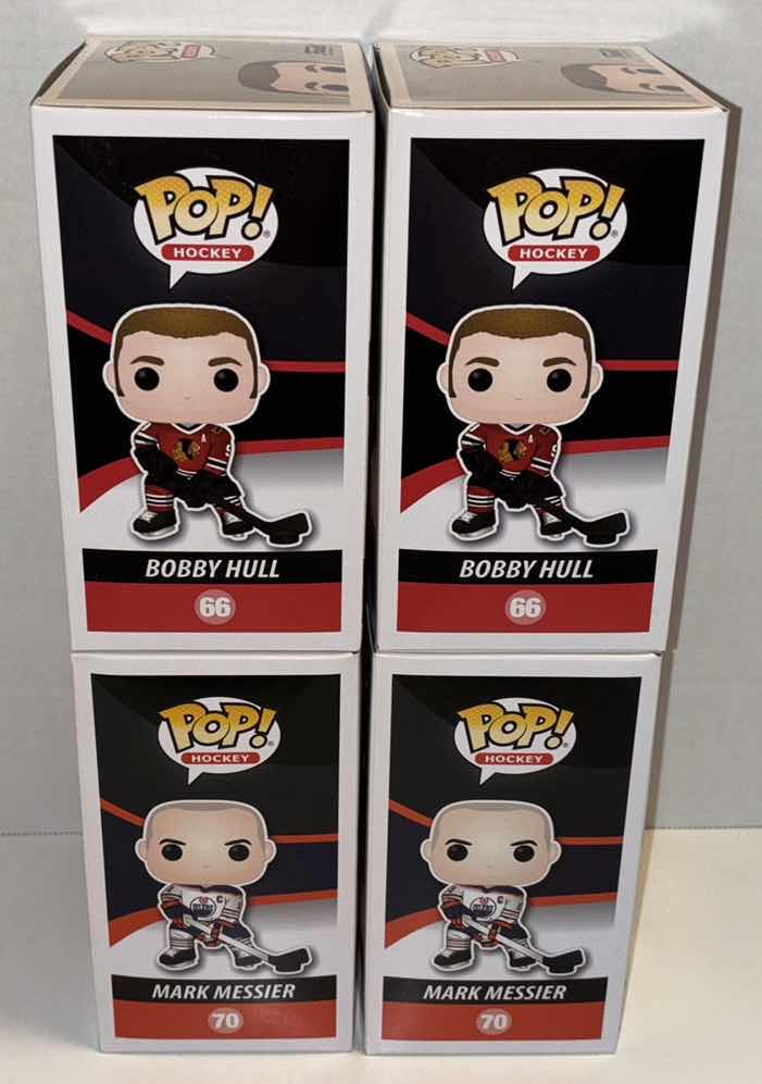 Photo 1 of NEW FUNKO POP! NHL HOCKEY 4-PACK VINYL FIGURE, #66 BOBBY HULL (2) & #70 MARK MESSIER (2)