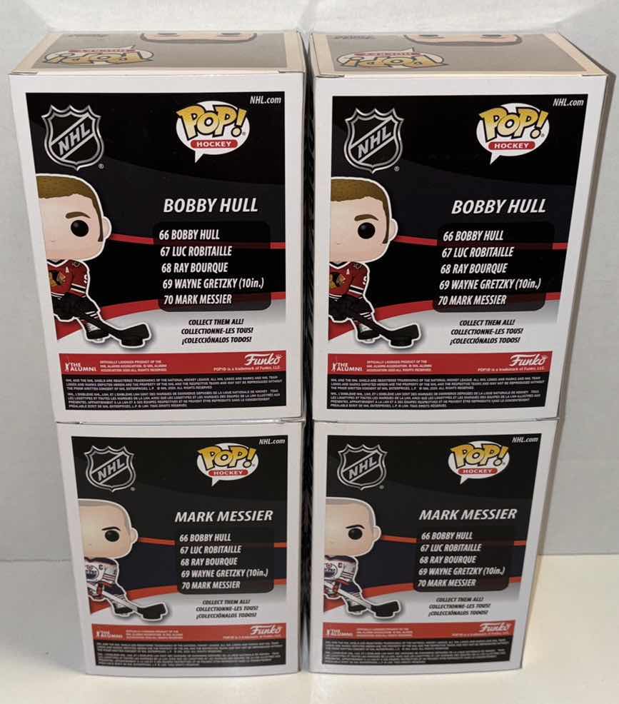 Photo 1 of NEW FUNKO POP! NHL HOCKEY 4-PACK VINYL FIGURE, #66 BOBBY HULL (2) & #70 MARK MESSIER (2)