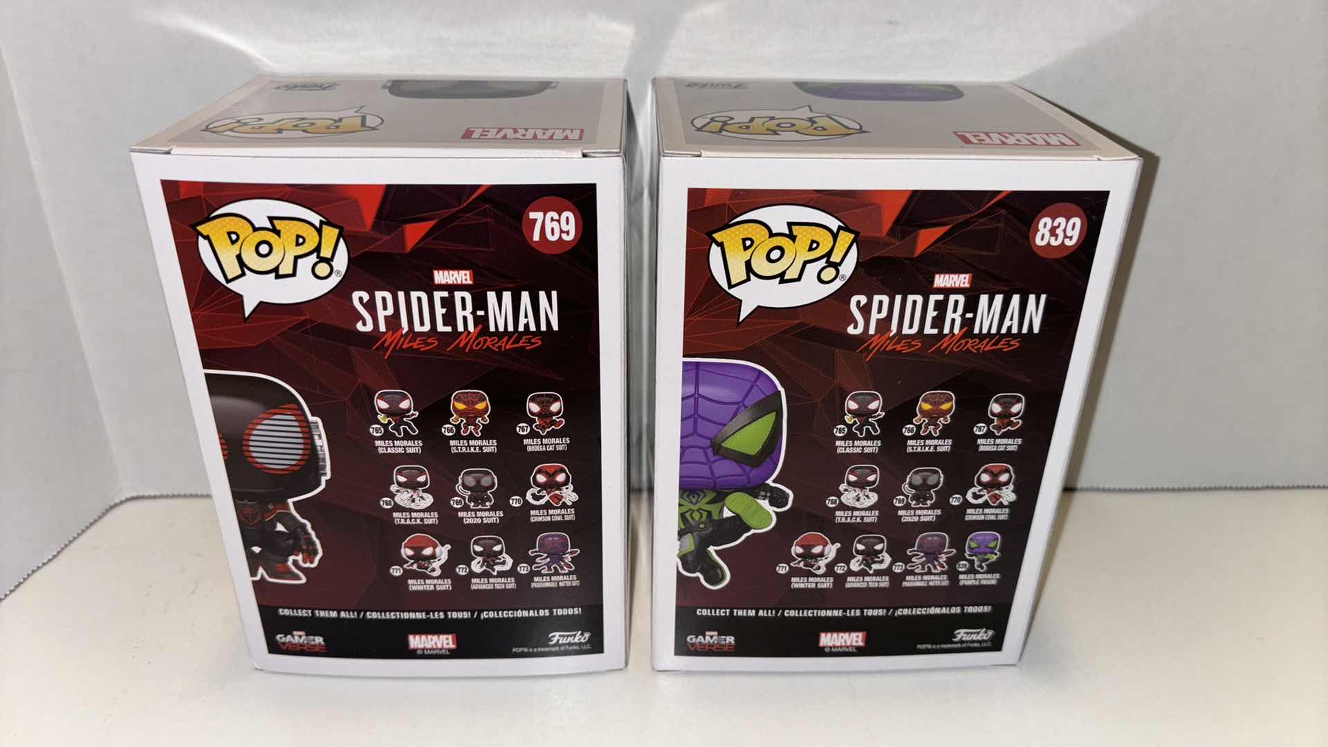 Photo 3 of NEW FUNKO POP! MARVEL SPIDER-MAN MILES MORALES 2-PACK BOBBLE-HEAD VINYL FIGURE, #769 MILES MORALES (2020 SUIT) & #839 MILES MORALES (PURPLE REIGN)