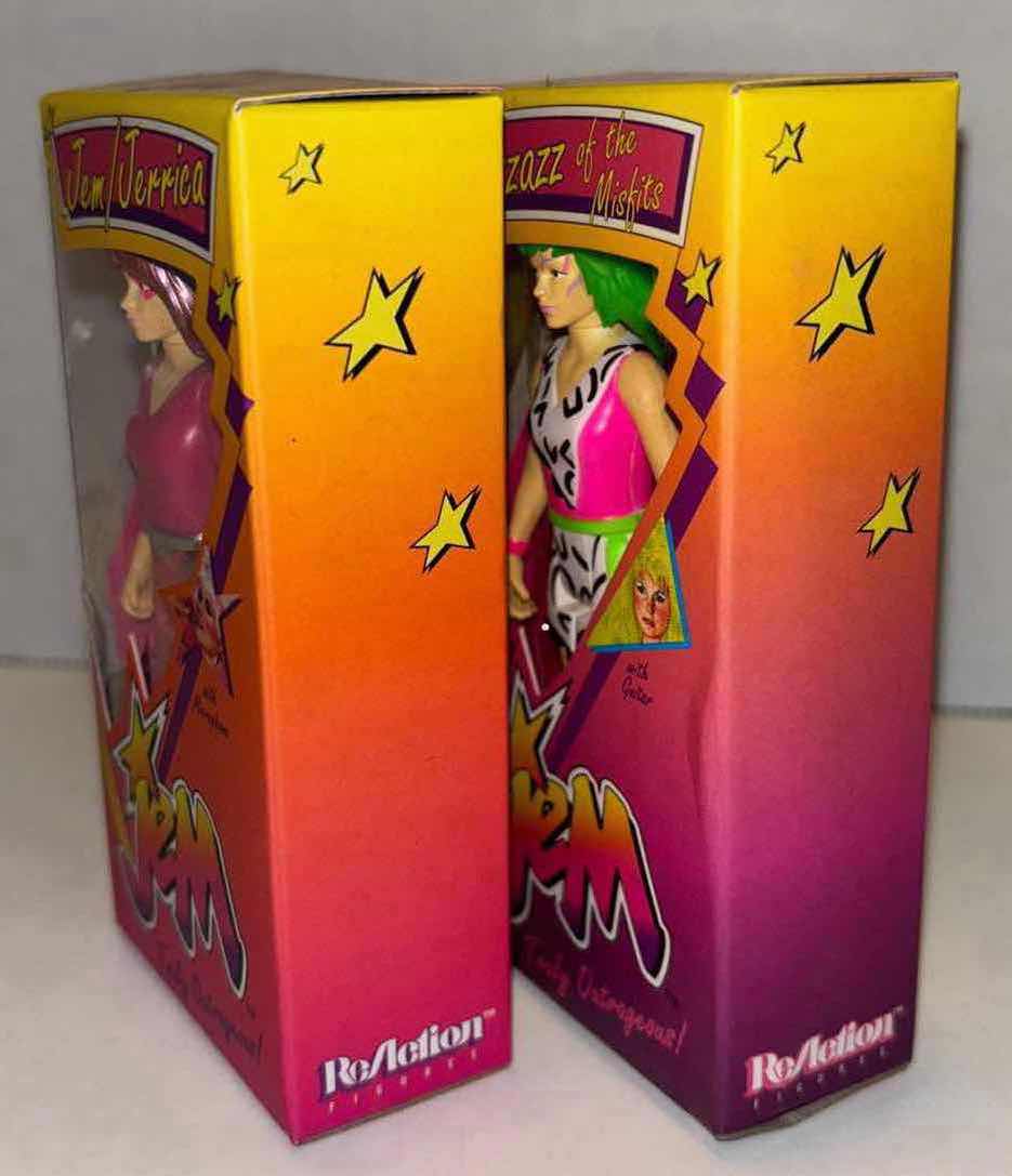 Photo 1 of NEW 2-PACK HASBRO REACTION FIGURES JEM 4” MINI FIGURE & ACCESSORIES, “JEM/JERRICA” & “PIZZAZZ OF THE MISFITS”