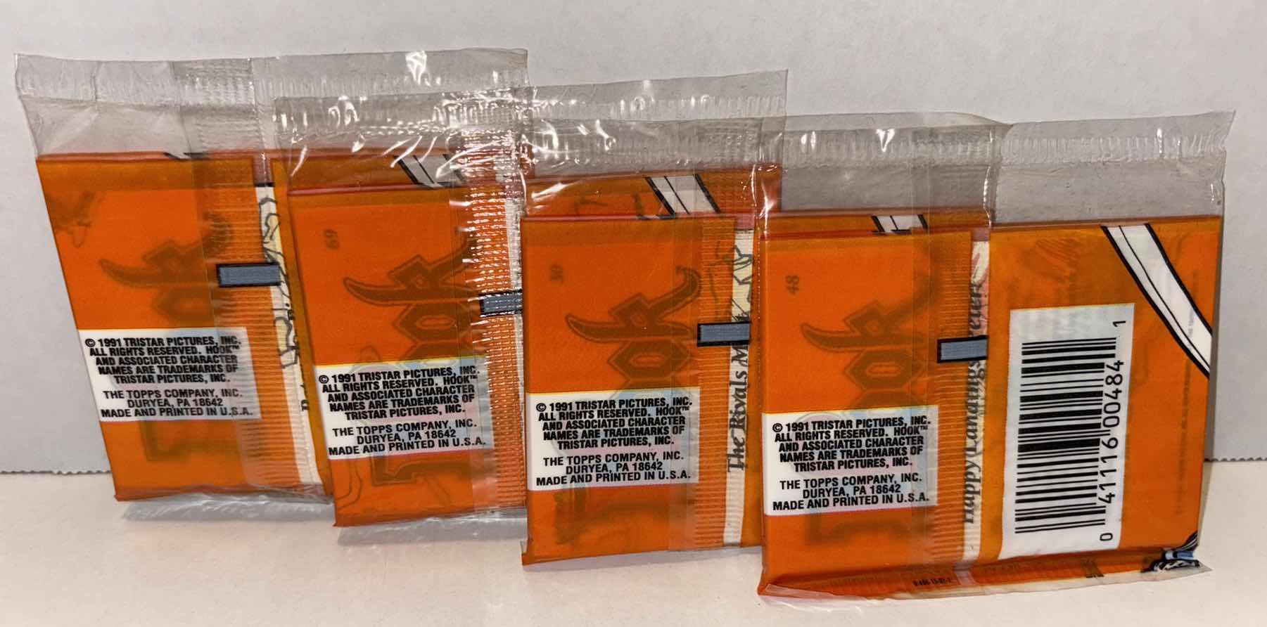 Photo 1 of NEW 4-PACK VINTAGE TOPPS 1991 COLLECTIBLE TRADING CARDS, 8 CT PACKS GLOSSY MOVIE CARDS W STICKER, “HOOK”