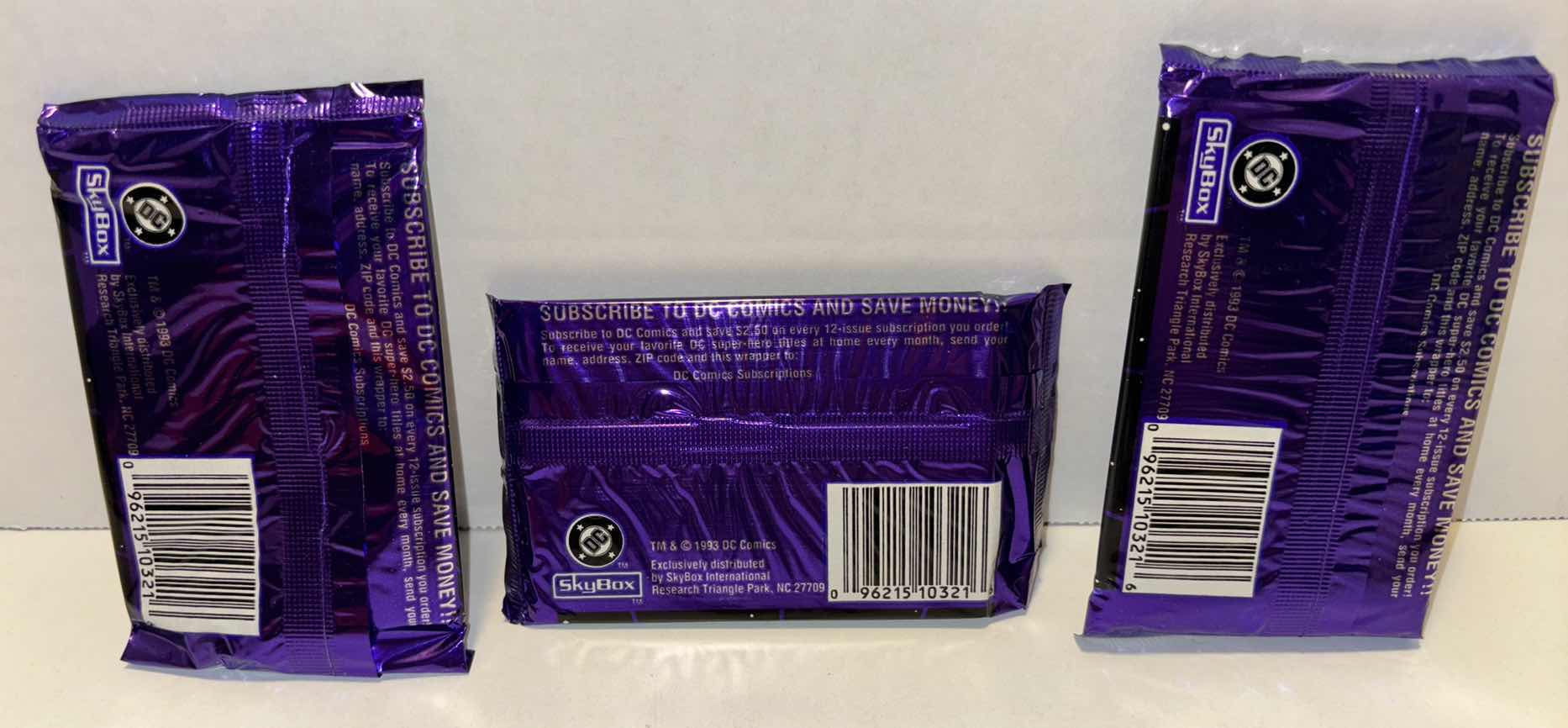 Photo 1 of NEW 3-PACK VINTAGE SKY BOX 1993 DC COMICS “COSMIC TEAMS TRADING CARDS” 8 CARDS PER PACK