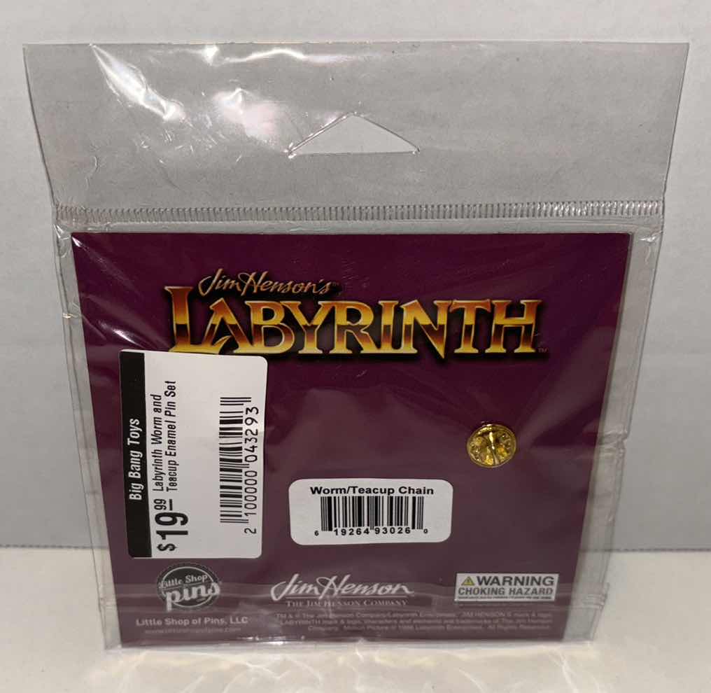 Photo 1 of NEW LITTLE SHOP OF PINS JIM HENSON’S LABYRINTH WORM & TEACUP COLLECTIBLE LAPEL PINS W REMOVABLE CHAINS