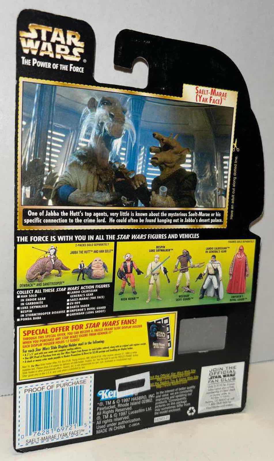 Photo 1 of NEW KENNER STAR WARS POWER OF THE FORCE ACTION FIGURE, SAELT-MARAE (YAK FACE) W BATTLE STAFF (1)