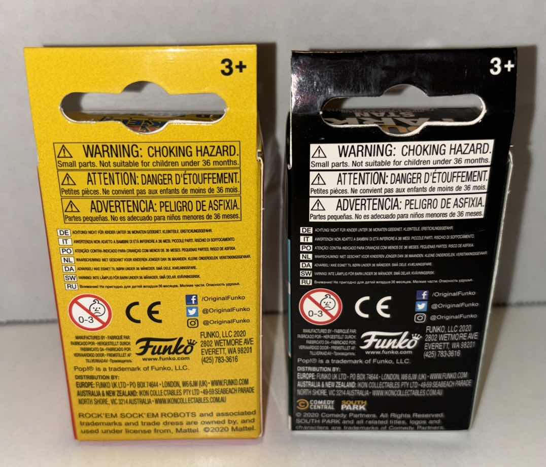 Photo 1 of NEW FUNKO POP! POCKET KEYCHAIN 2-PACK, ROCK EM SOCK EM “RED ROCKER” & SOUTH PARK “STAN”