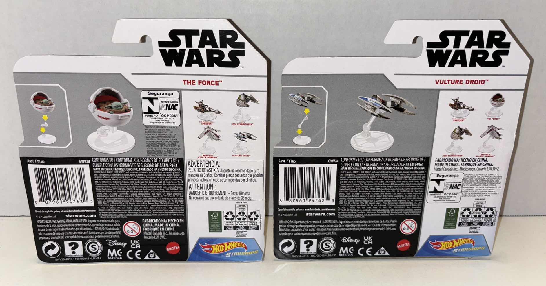 Photo 1 of NEW 2-PACK MATTEL HOT WHEELS STAR WARS STARSHIPS DIE-CAST VEHICLE, THE MANDALORIAN “THE CHILD HOVER PRAM” & “VULTURE DROID”