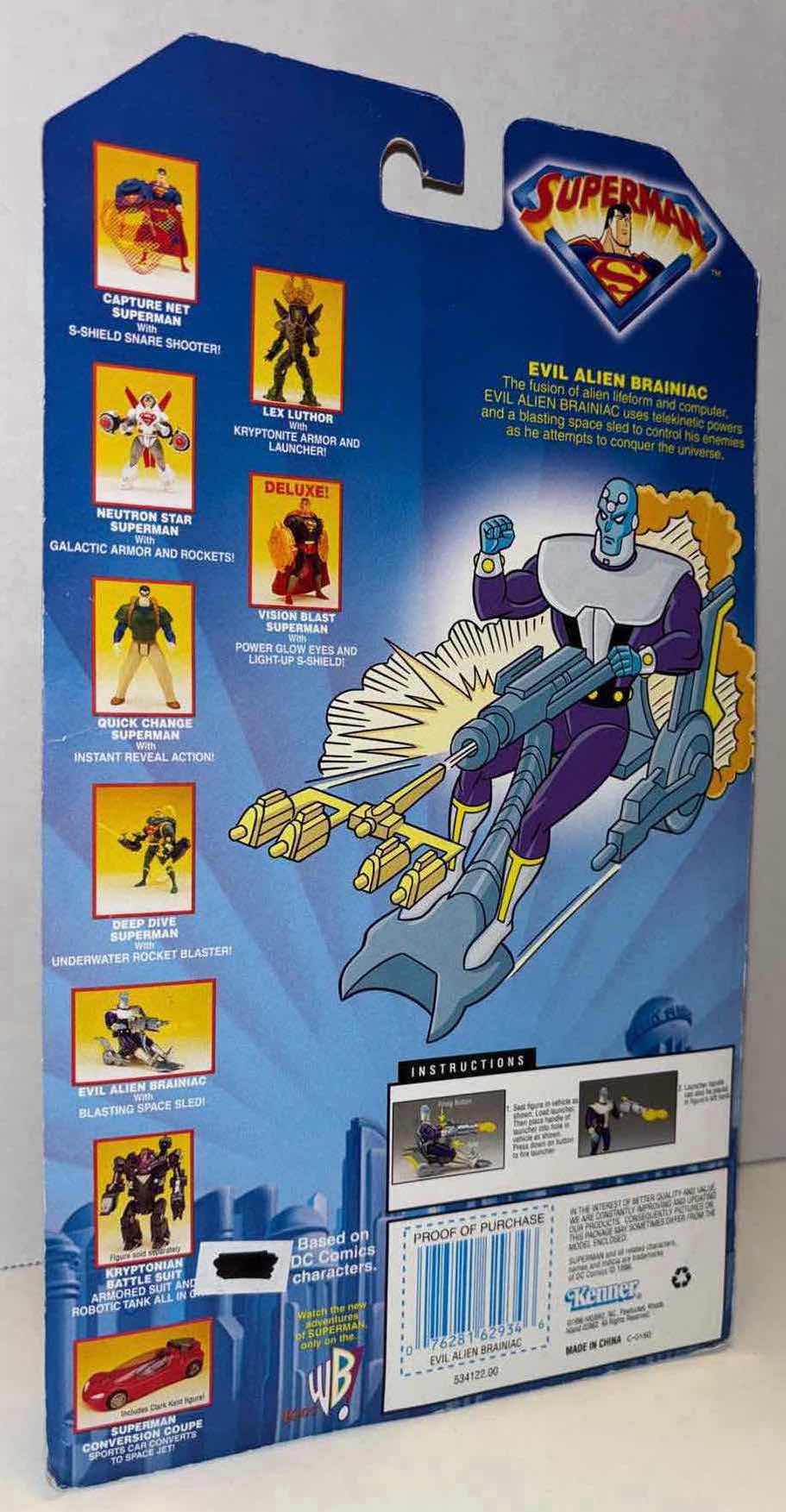 Photo 1 of NEW KENNER SUPERMAN ACTION FIGURE & ACCESSORIES, “EVIL ALIEN BRAINIAC WITH BLASTING SPACE SLED”