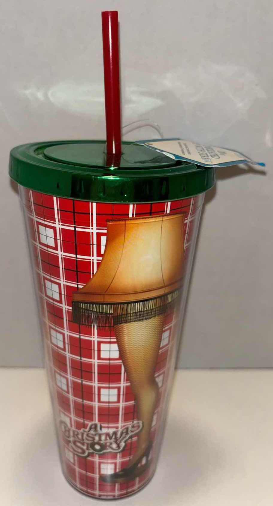 Photo 1 of NEW SPOONTIQUES 20 OZ INSULATED CUP WITH STRAW & NECA A CHRISTMAS STORY LEG LAMP TALKING KEYCHAIN