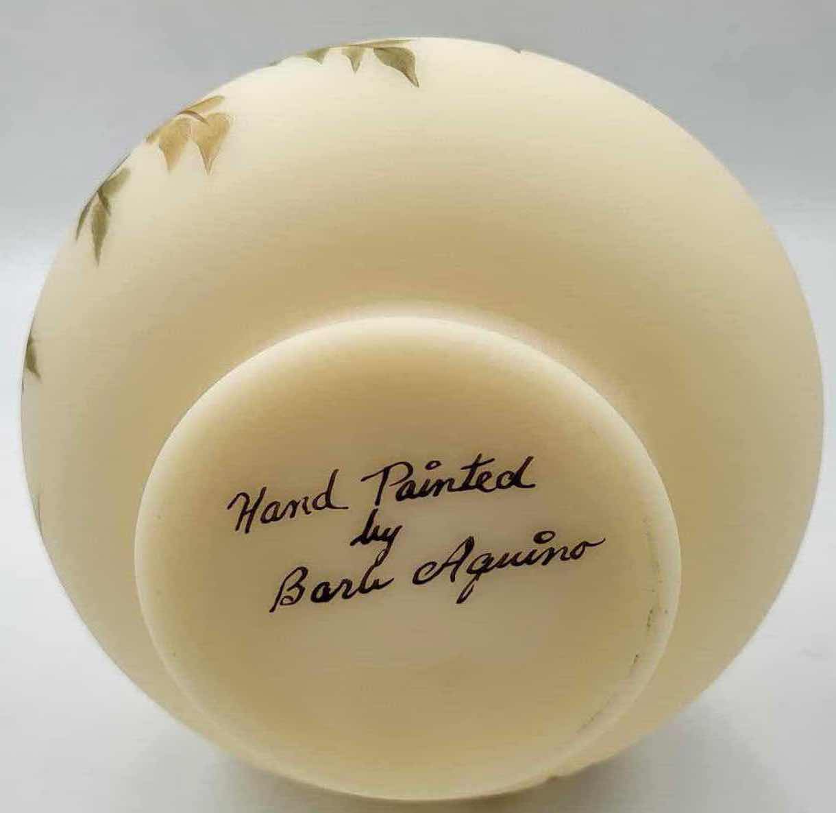 Photo 1 of FENTON CUSTARD RUFFLED VASE HANDPAINTED FLORAL SIGNED H-7"