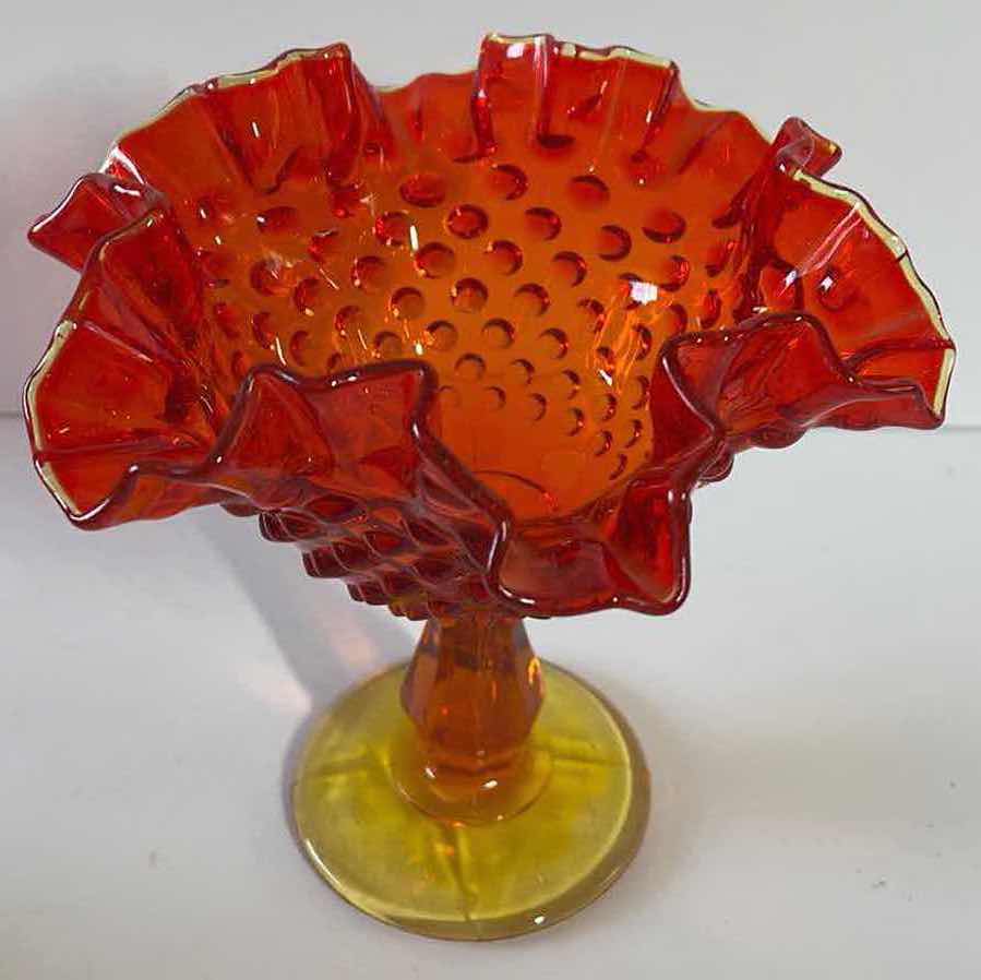 Photo 3 of VINTAGE FENTON AMBERINA HOBNAIL STYLE RUFFLED PEDESTAL COMPOTE CANDY DISH