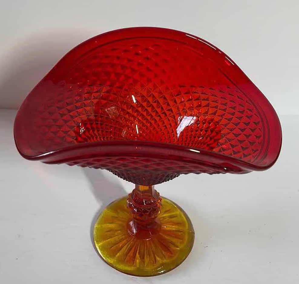 Photo 1 of VINTAGE JEANNETTE GLASS AMBERINA DIAMOND POINT FLARED COMPOTE H- 6.4”