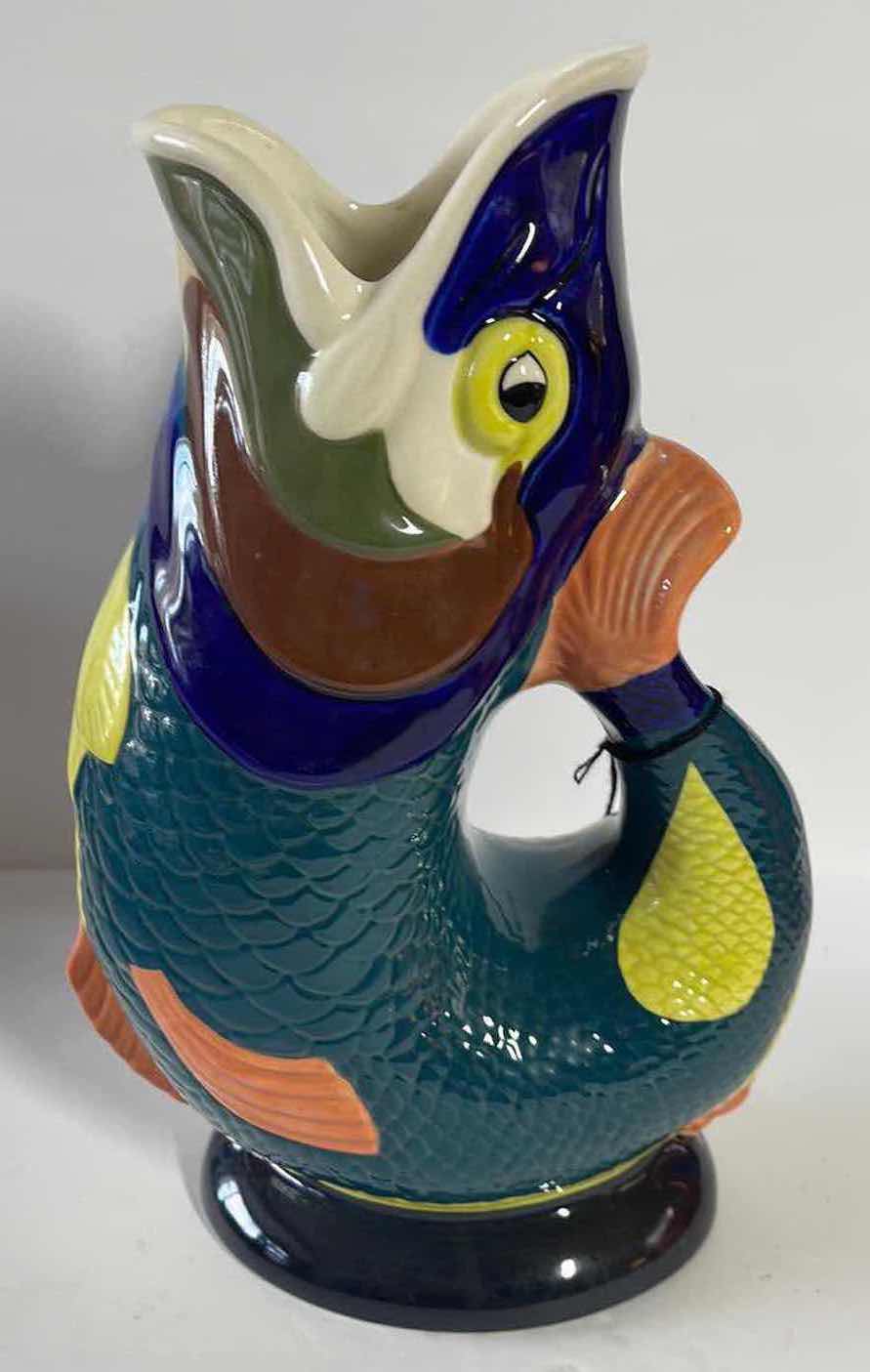 Photo 3 of VINTAGE DARTMOUTH DEVON ENGLAND HAND-PAINTED OPEN MOUTH GLUGGLE JUG  H- 10.5”