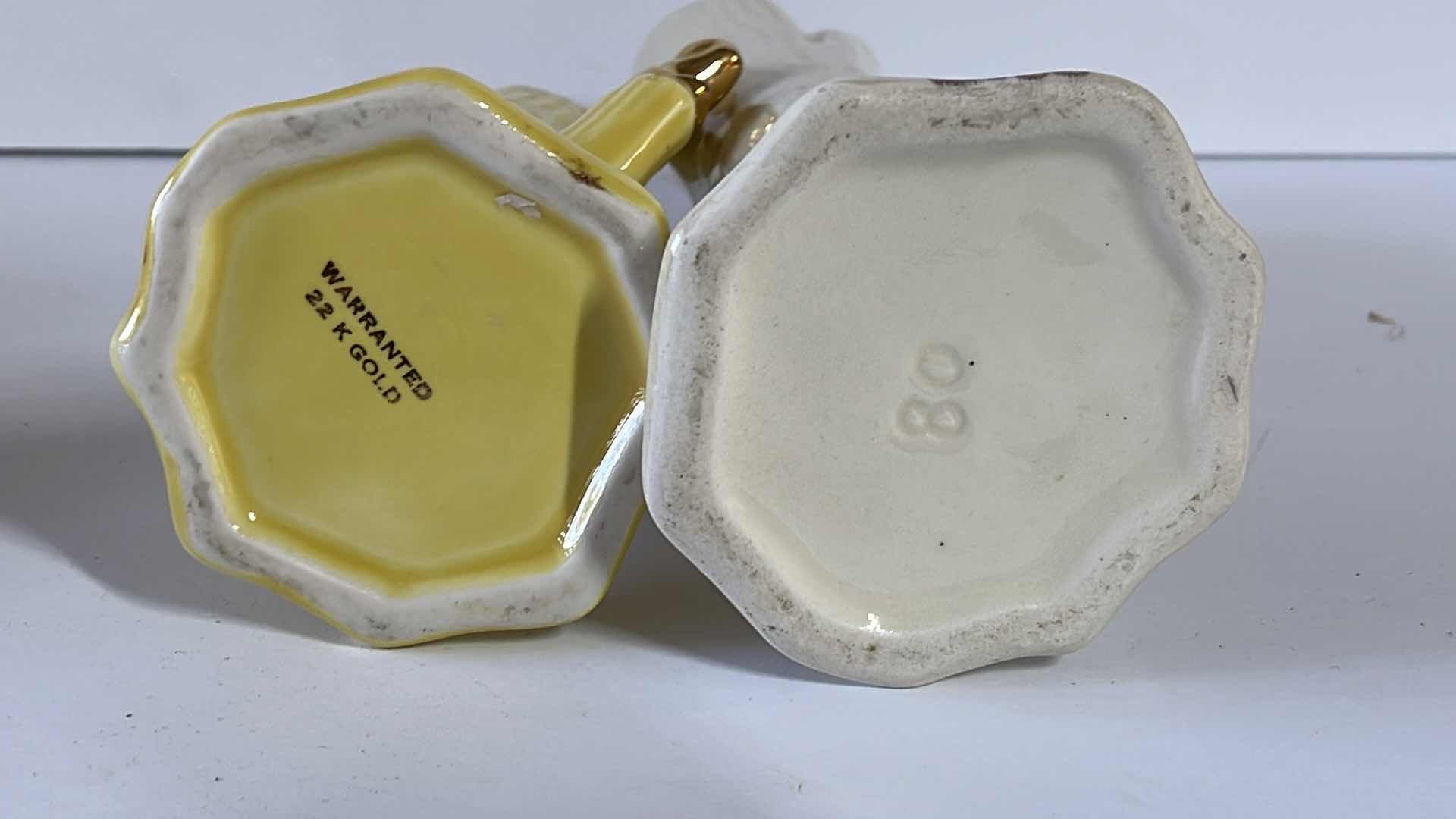 Photo 1 of VINTAGE LUSTERWARE CERAMIC BUD VASES TREE TRUNKS W/ 22KT GOLD ACCENTS H 8” & 6 “