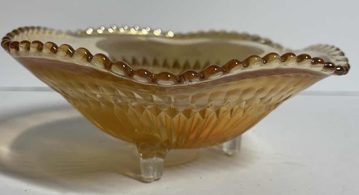Photo 1 of VINTAGE MARIGOLD CARNIVAL GLASS CANDY DISHES AND VASE