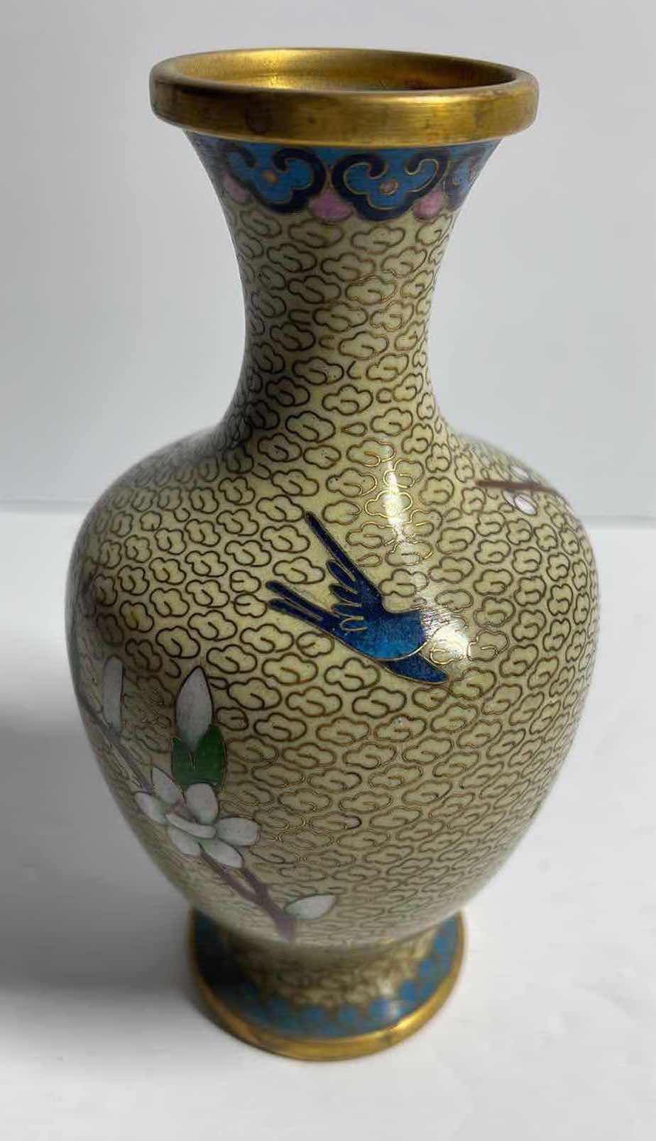 Photo 1 of RARE CLOISSNAE FLOWER PATTERN ENAMEL ON BRASS 6”H VASE