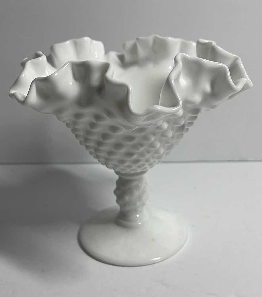 Photo 1 of VINTAGE HOBNAIL MILK GLASS CANDY DISH WITH RUFFLED EDGE AND MORE