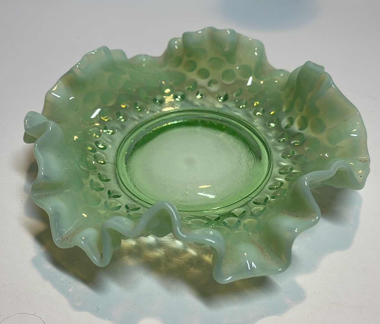 Photo 1 of FENTON OPALESCENT HEART BOWL FENTON HOBNAIL RUFFLED BOWL BLENKO VASE