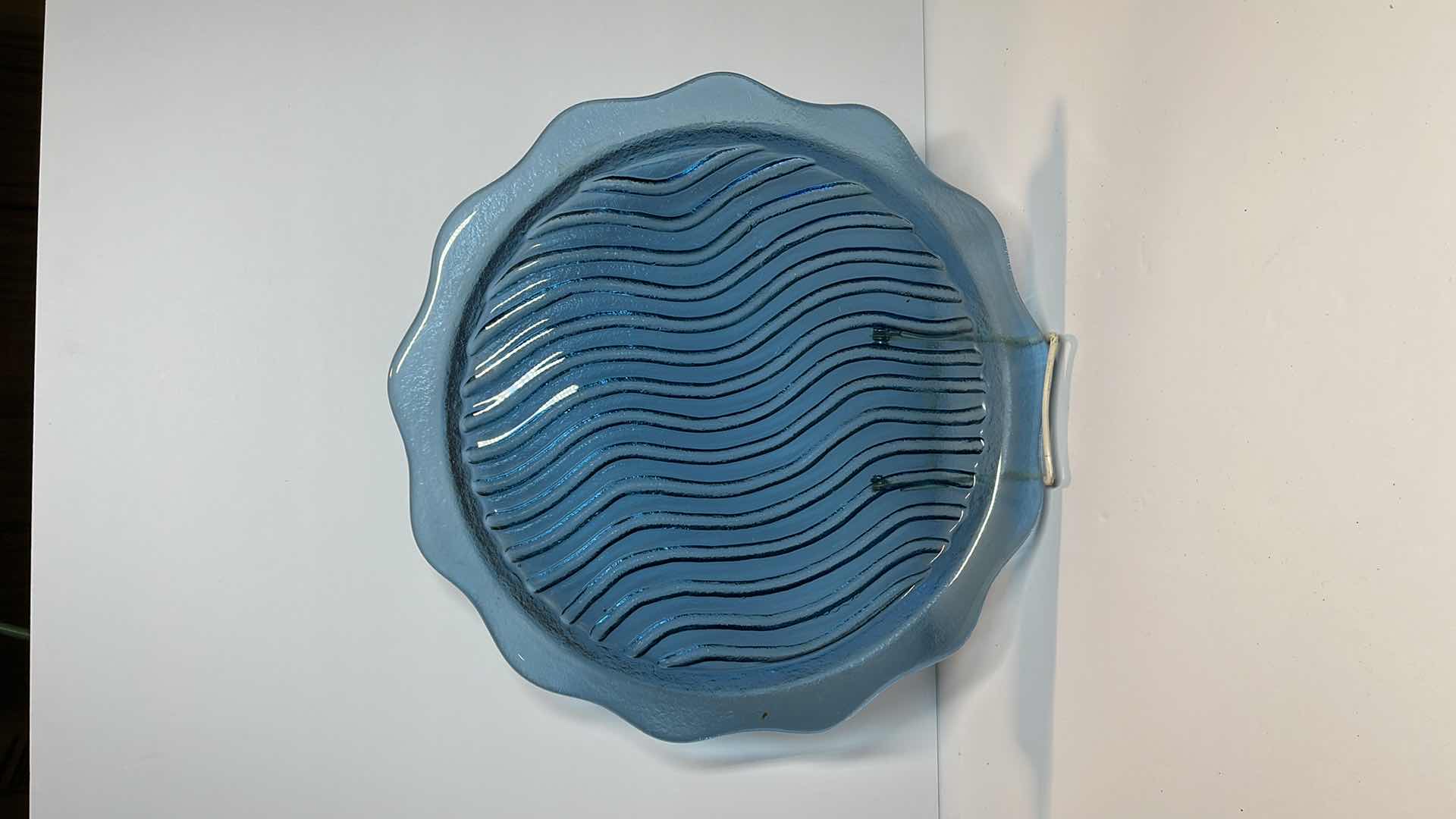 Photo 1 of BLUE RIBBED PLATTER RETRO CHALK WARE FLORAL CLOCK PAIR OF IRIDESCENT BLUE GREEN DRIP POTTERY VASES