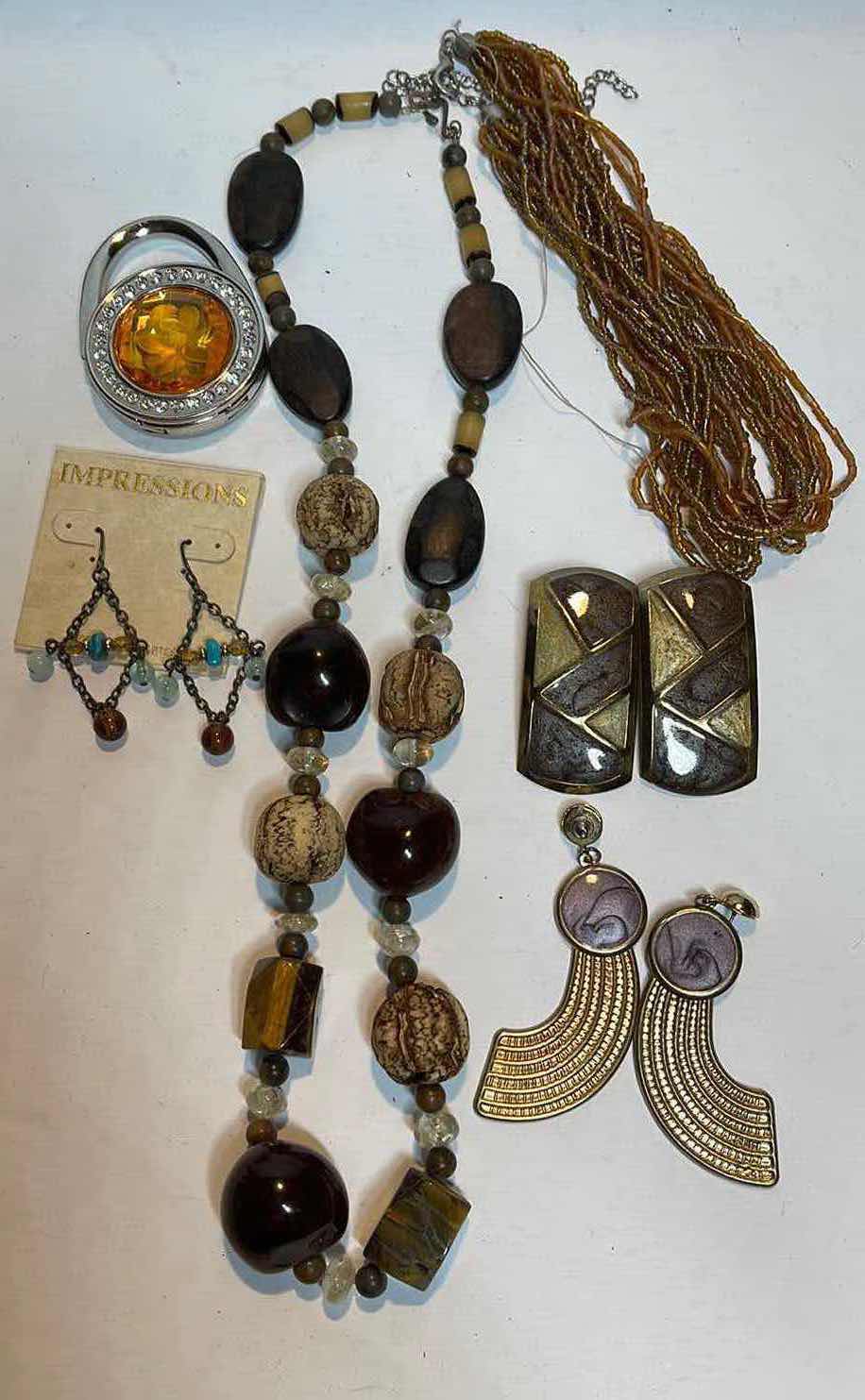 Photo 1 of VINTAGE LEATHER TALBOTTS PURSE WITH COSTUME JEWELRY