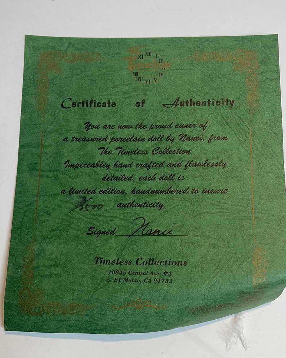 Photo 1 of TIMELESS 3/2500 PORCELAIN DOLL W/ COA AND BOX