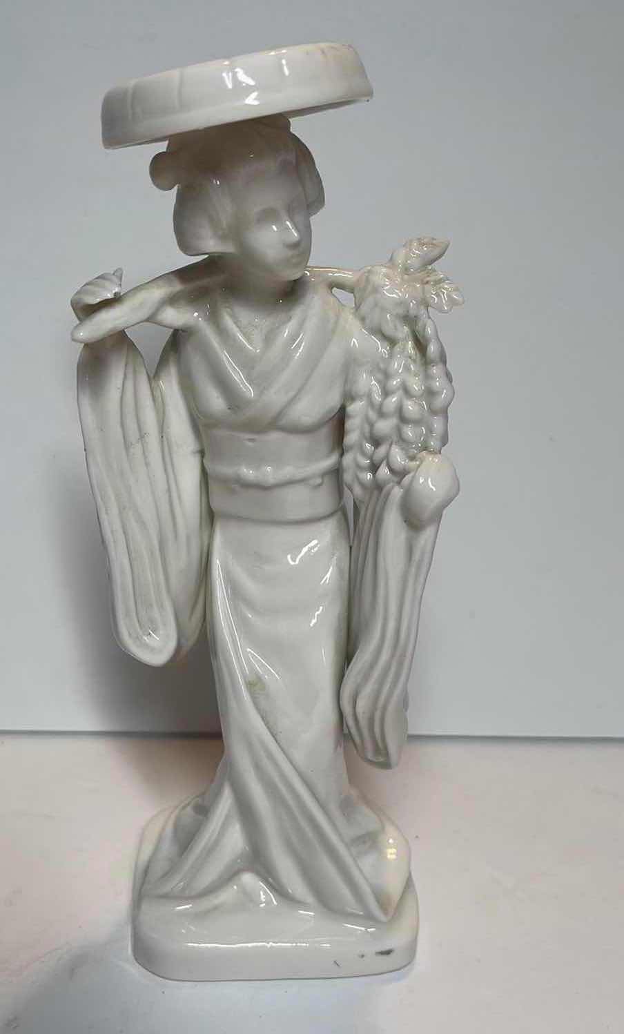 Photo 1 of 20th CENTURY BLANC DE CHINE PORCELAIN GEISHA FIGURINES 12 "  H x 3 "  D x 3.5" W