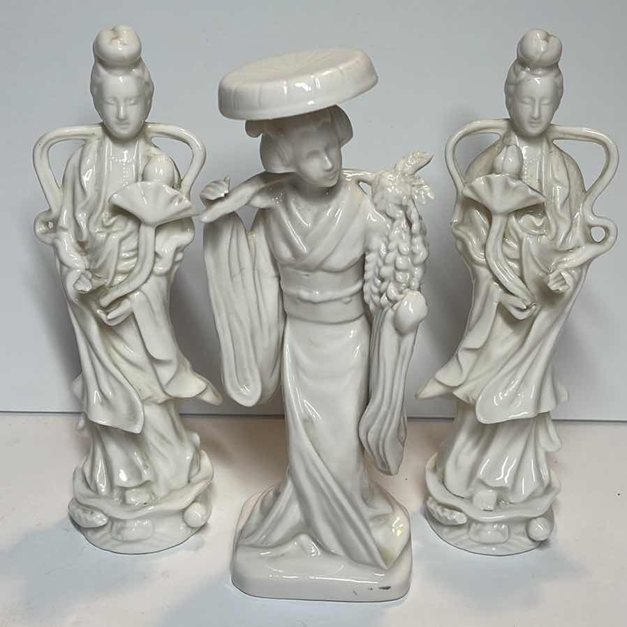 Photo 1 of 20th CENTURY BLANC DE CHINE PORCELAIN GEISHA FIGURINES 12 "  H x 3 "  D x 3.5" W
