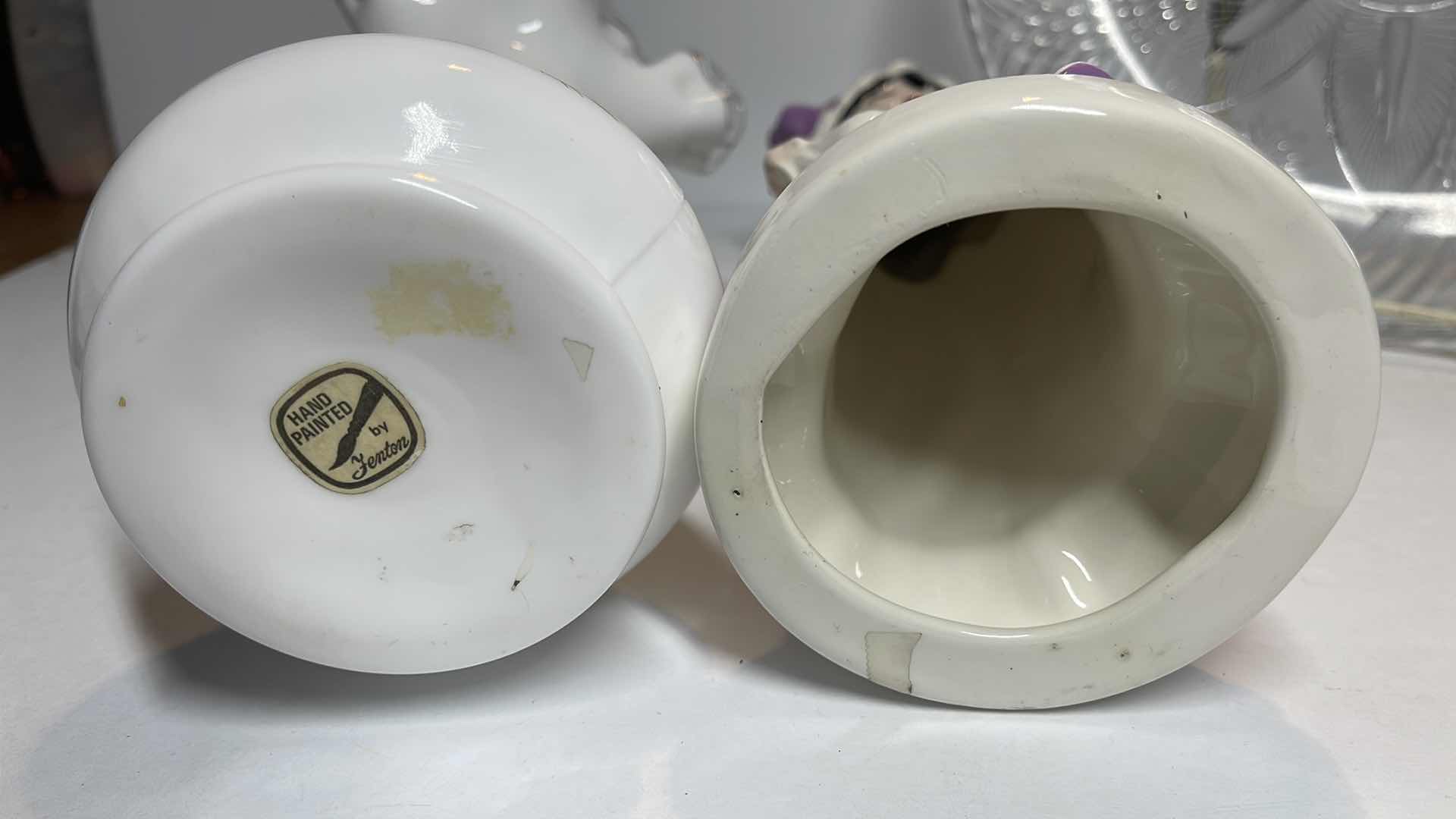 Photo 1 of VINTAGE FENTON RUFFLED EDGE VASE “ VIOLETS” & MORE