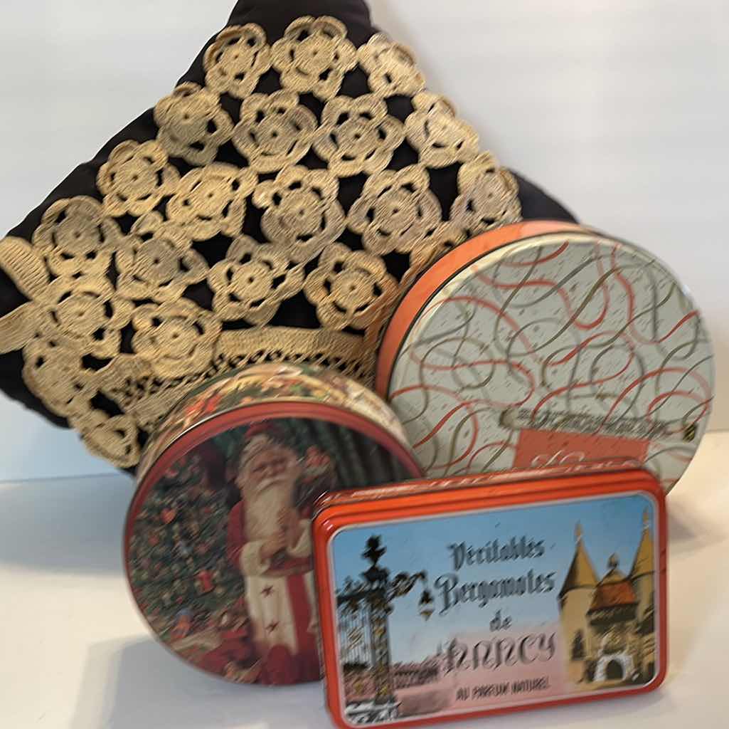 Photo 1 of 3-METAL TINS & DECORATIVE PILLOW