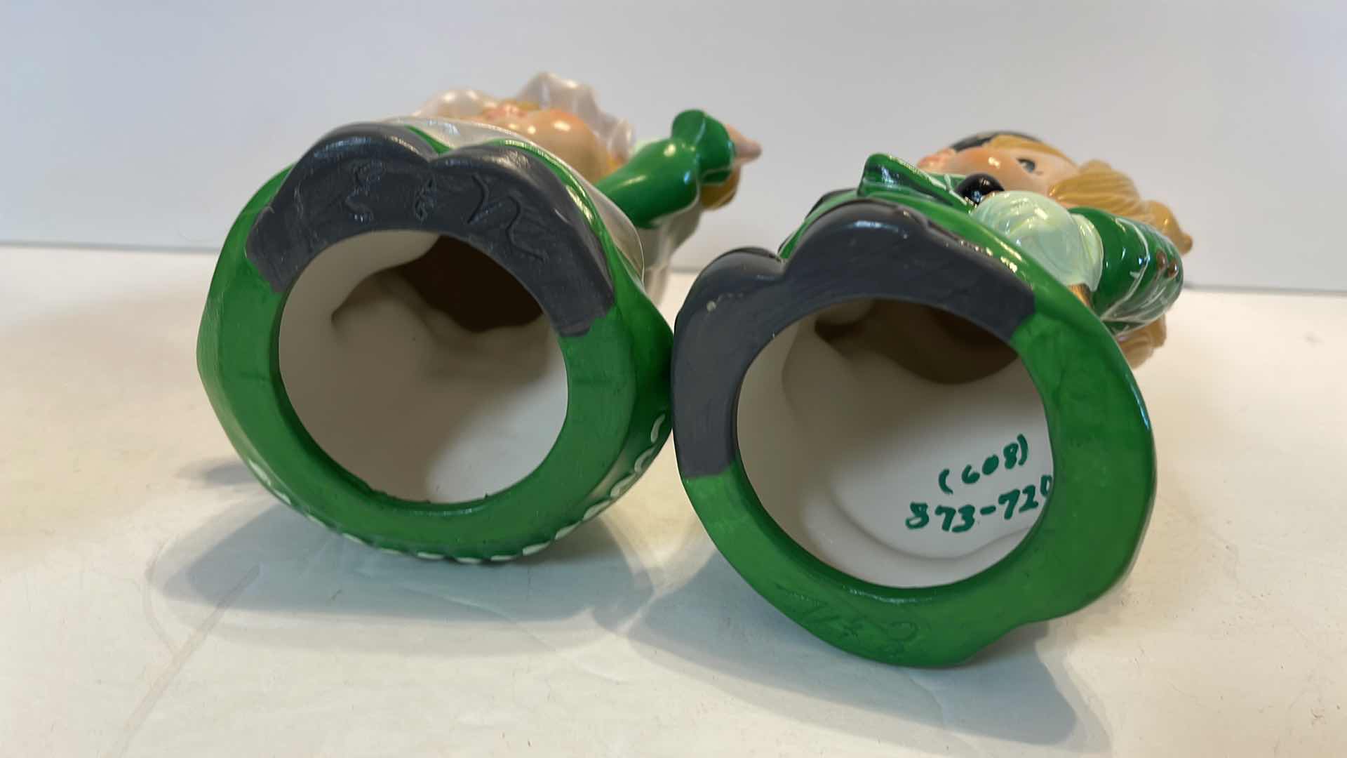 Photo 1 of 2- SMALL IRISH FIGURINES & FLORAL CONTAINER W LID