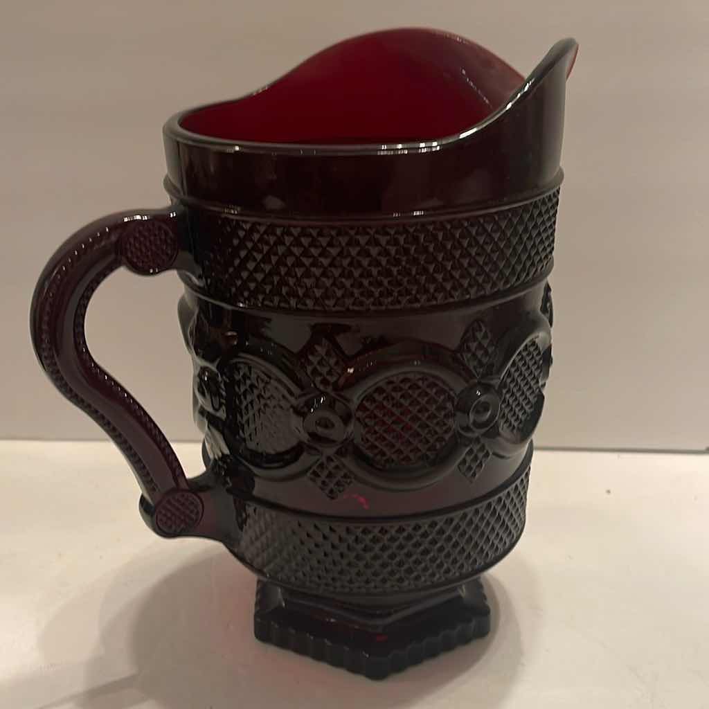 Photo 1 of VINTAGE AVON 1876 RUBY RED GLASS FOOTED WATER PITCHER 8 1/4 “ TALL