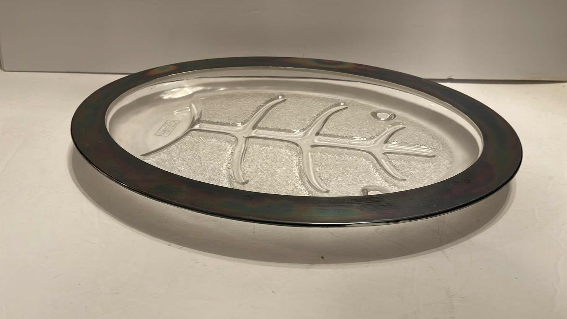 Photo 1 of VINTAGE GLASSBAKE OVENWARE MEAT SERVING PLATTER W/ SILVER TRIM - RETAIL PRICE $41.00