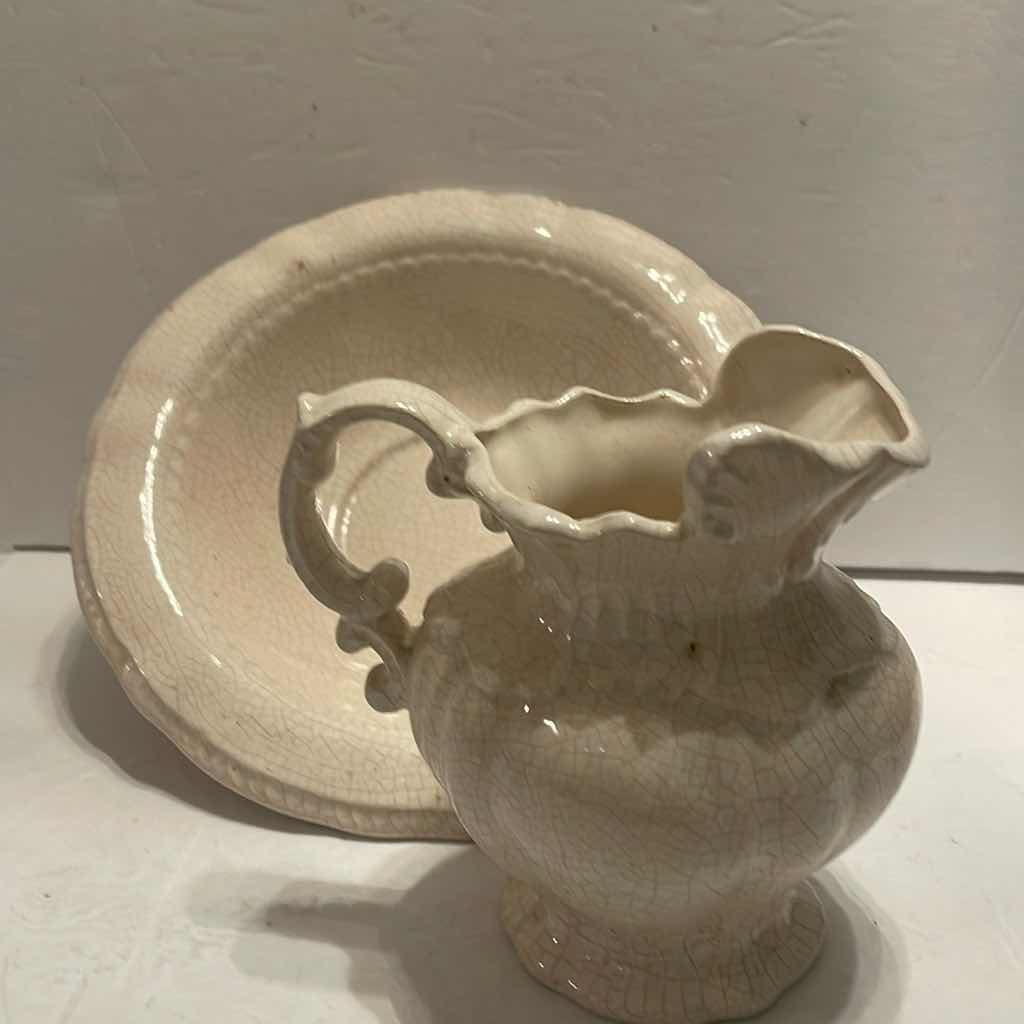 Photo 1 of VINTAGE WHITE WASH BASIN BOWL &  PITCHER