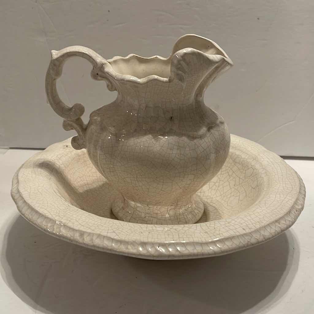 Photo 1 of VINTAGE WHITE WASH BASIN BOWL &  PITCHER