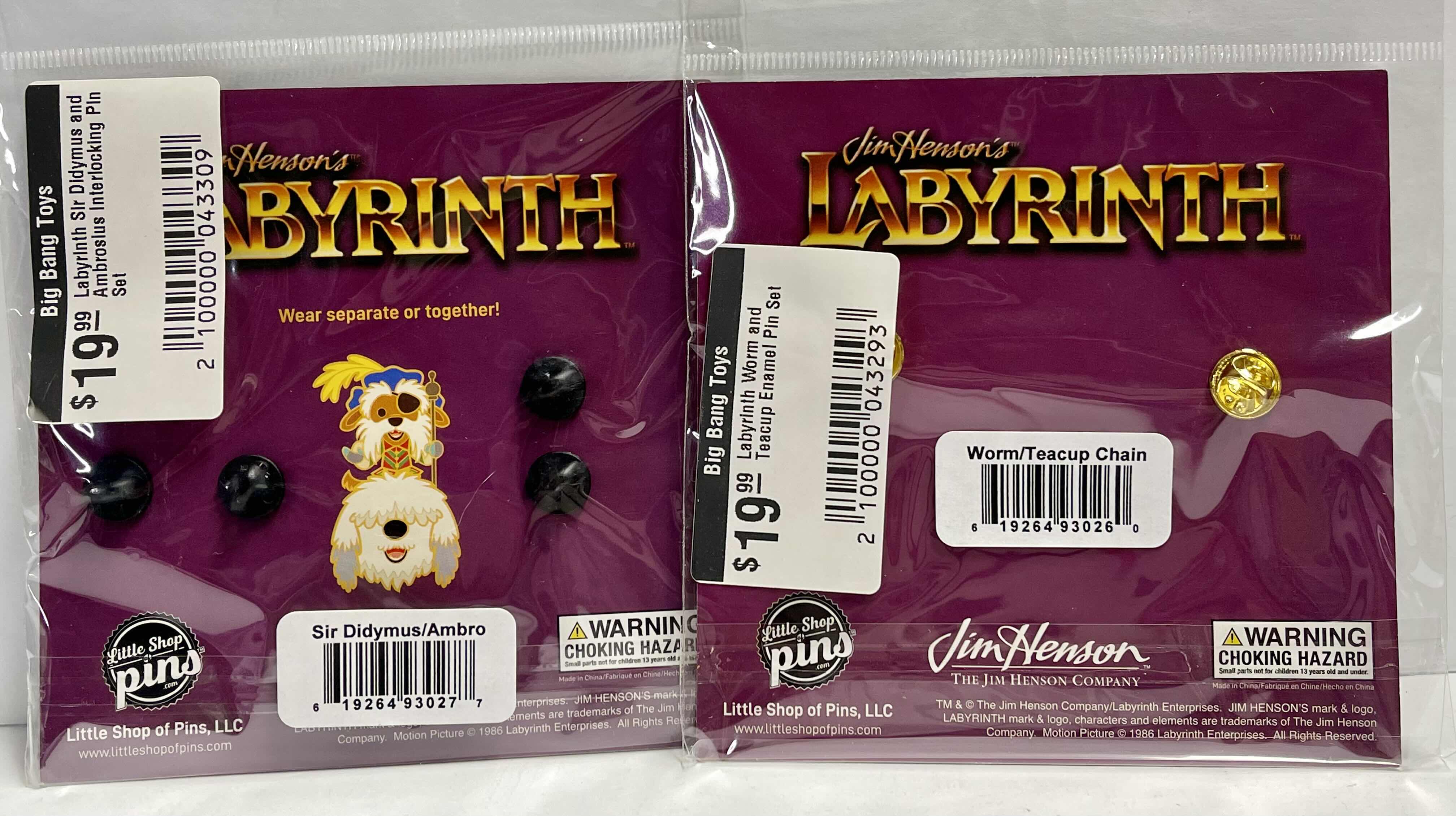 Photo 1 of NEW JIM HENSON LABYRINTH COLLECTIBLE INTERLOCKING  LAPEL PINS DIDYMUS & AMBROSIUS RETAIL PRICE $43.00