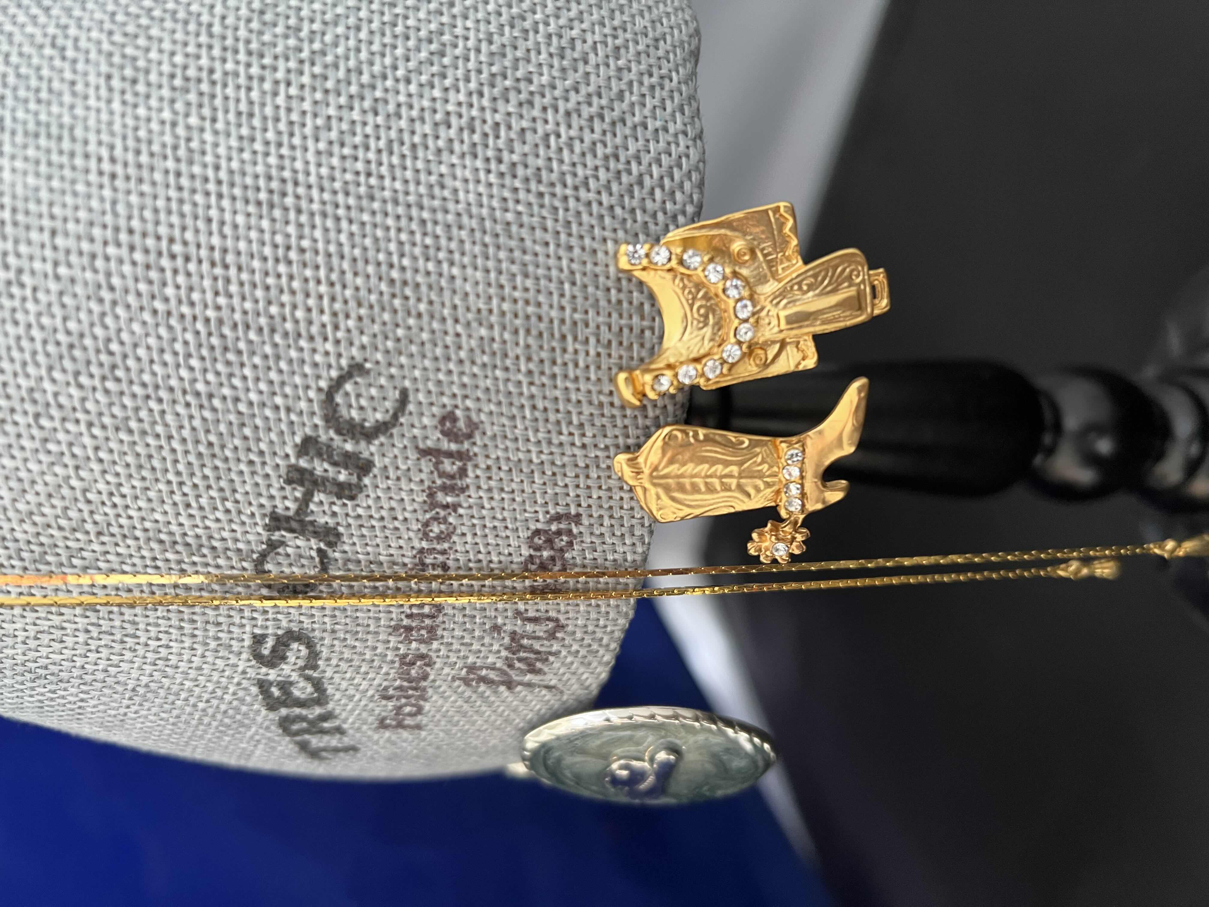 Photo 1 of 4 PIECES OF COWGIRL CHIC JEWELRY.  2-NECKLACES AND 2-PAIRS OF EARRINGS. GOLD, TURQUOISE  AND SPARKLES.