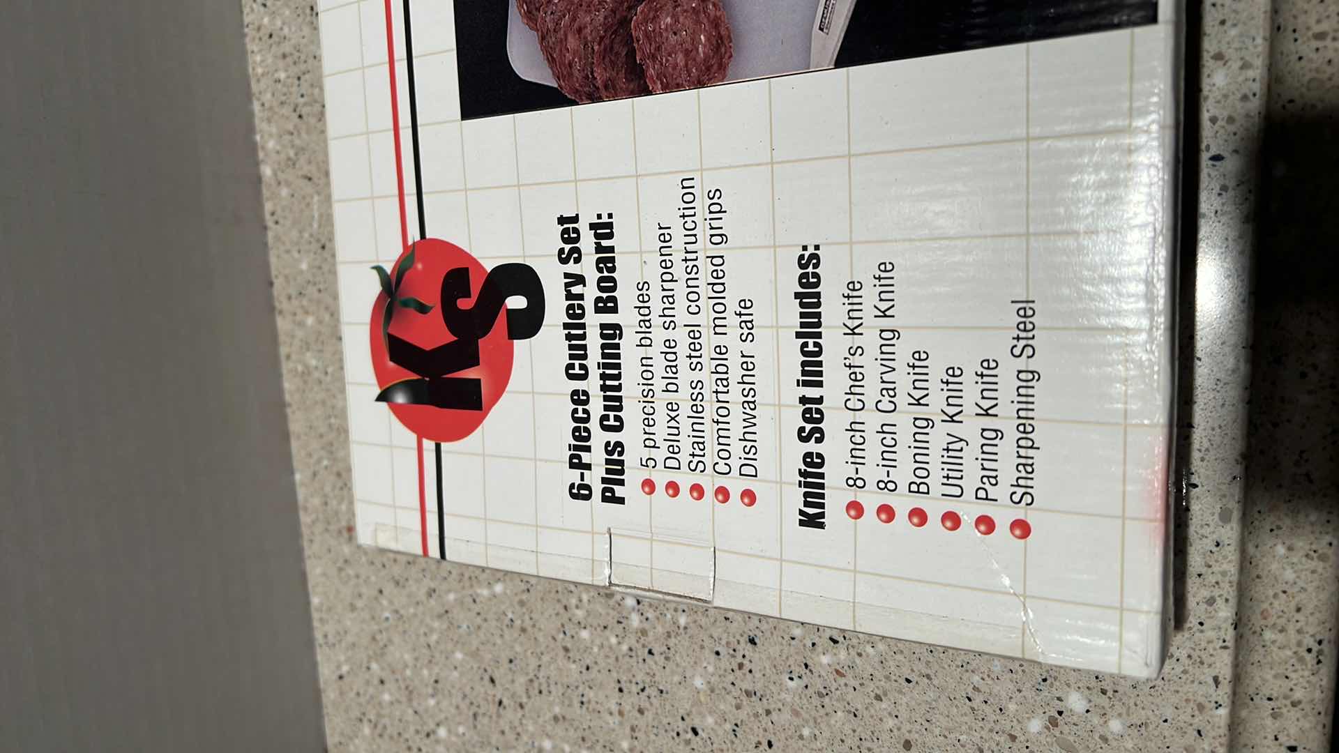 Photo 1 of 6 PIECE CUTLERY SET WITH CUTTING BOARD AND STEAK KNIVES. NEW IN BOX.