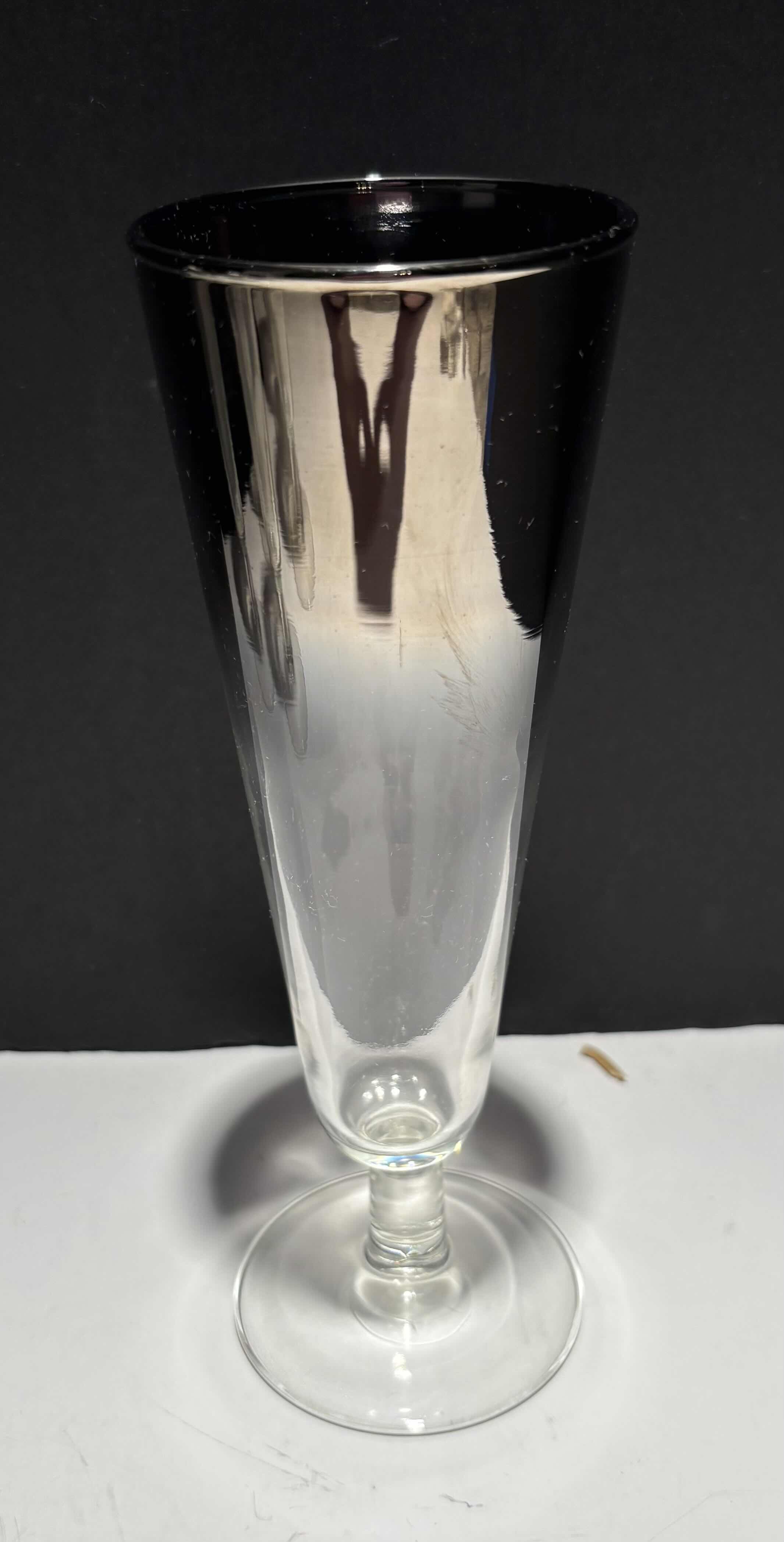 Photo 1 of 6- VITREON QUEENS LUSTREWARE SILVER FADE OMBRE 8.25" FOOTED GOBLET PILSNER  CUPS