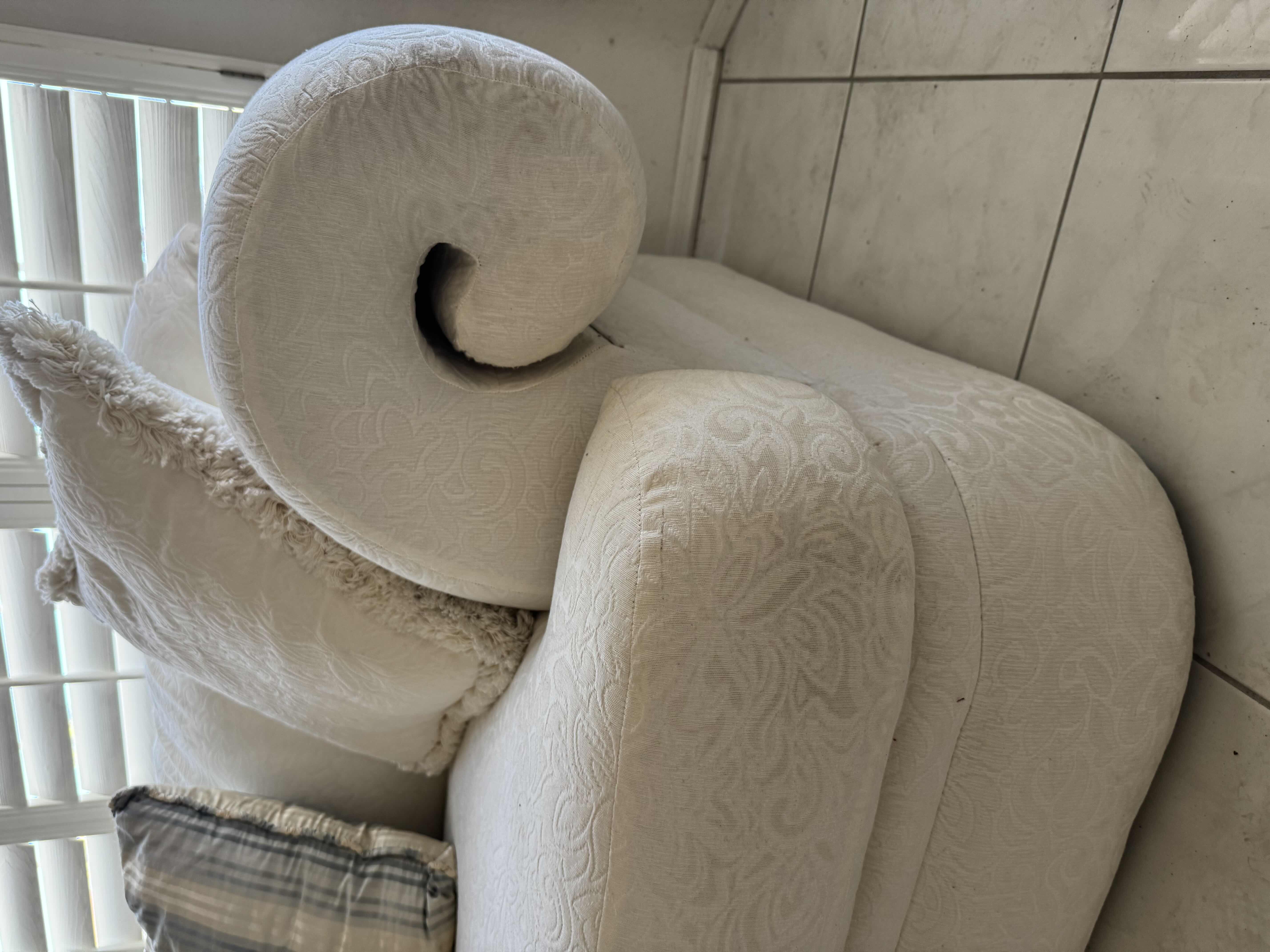 Photo 2 of WHITE JACQUARD FRENCH REVIVAL STYLE SOFA 92”