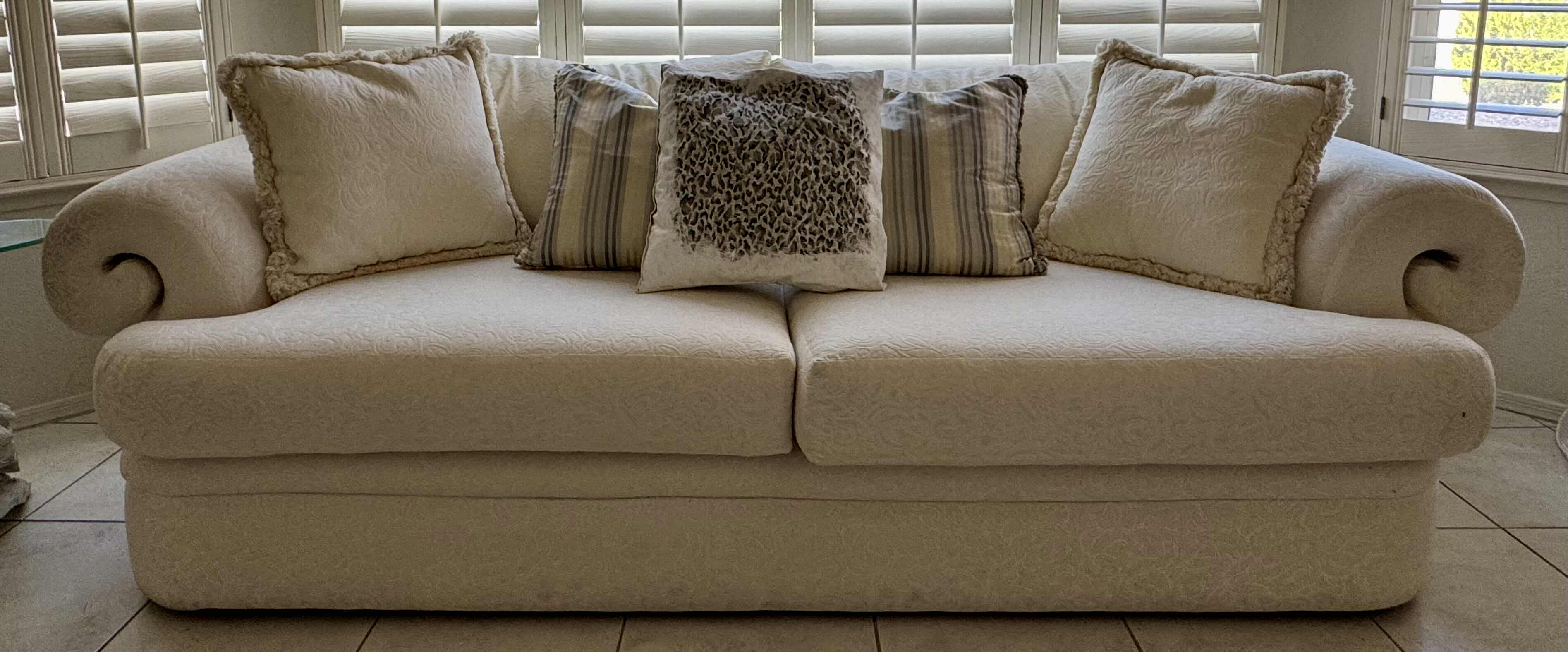 Photo 1 of WHITE JACQUARD FRENCH REVIVAL STYLE SOFA 92”