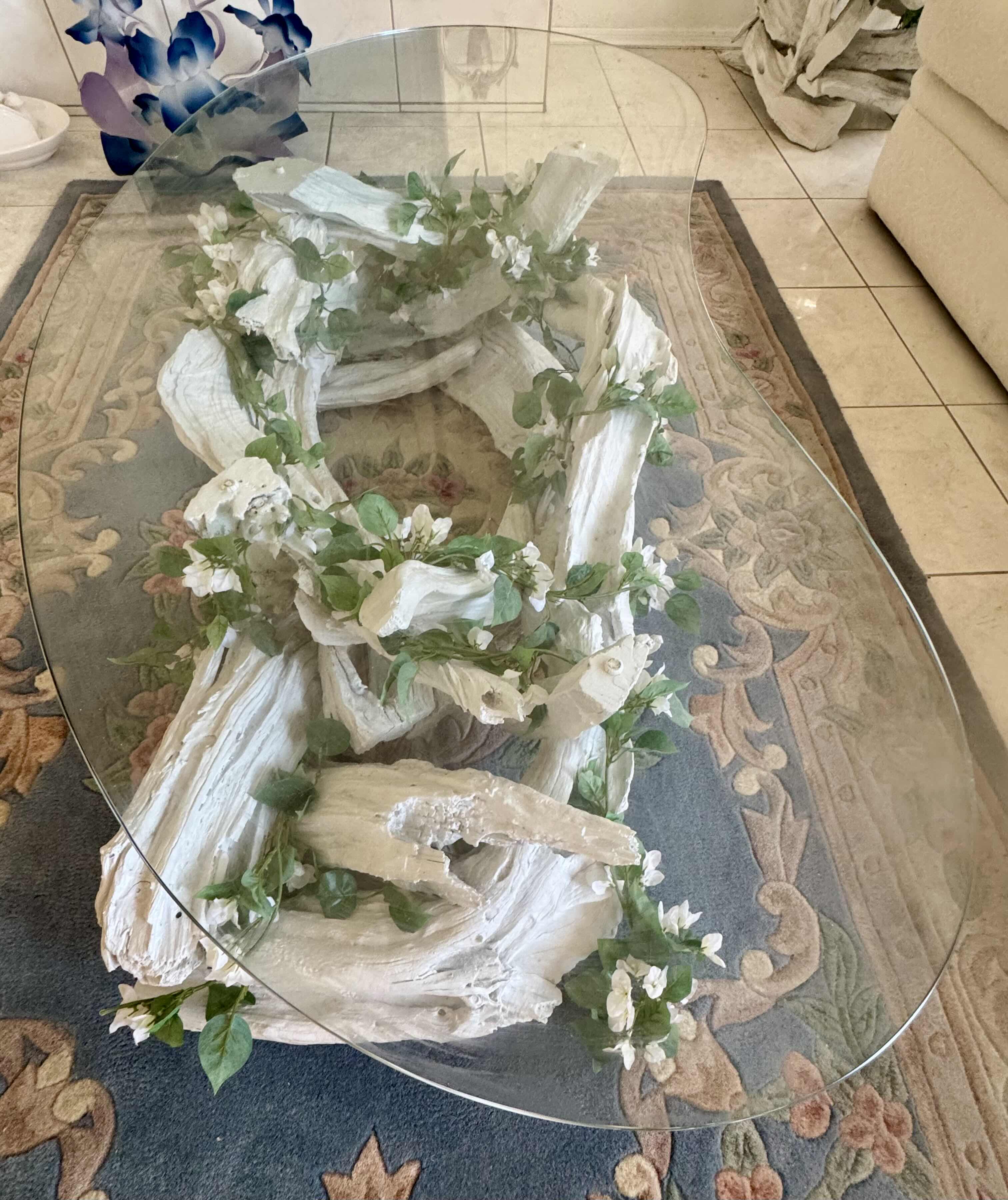 Photo 1 of WHITE MID CENTURY VINTAGE DRIFTWOOD STYLED CONVERSATION TABLE 60“ x 29“ H 15”. PAIRS WITH 2 MATCHING SIDE TABLES (SOLD SEPARATLEY)