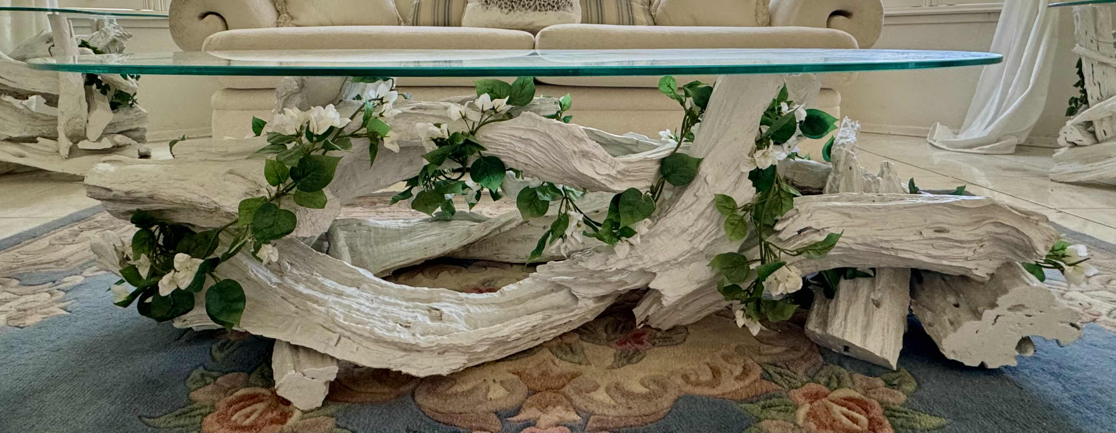 Photo 1 of WHITE MID CENTURY VINTAGE DRIFTWOOD STYLED CONVERSATION TABLE 60“ x 29“ H 15”. PAIRS WITH 2 MATCHING SIDE TABLES (SOLD SEPARATLEY)